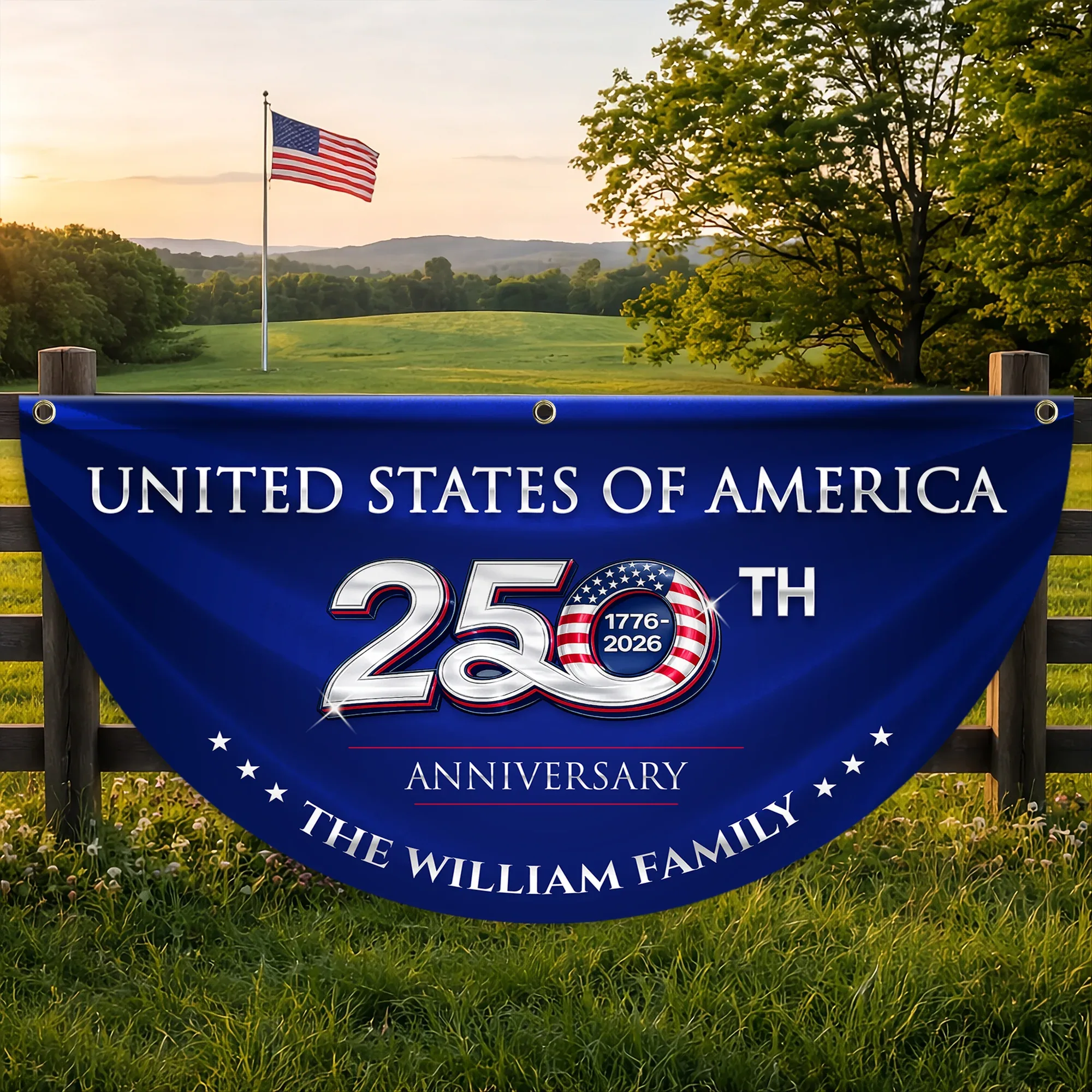 Personalized United States 250th Anniversary Patriotic Fan Flag