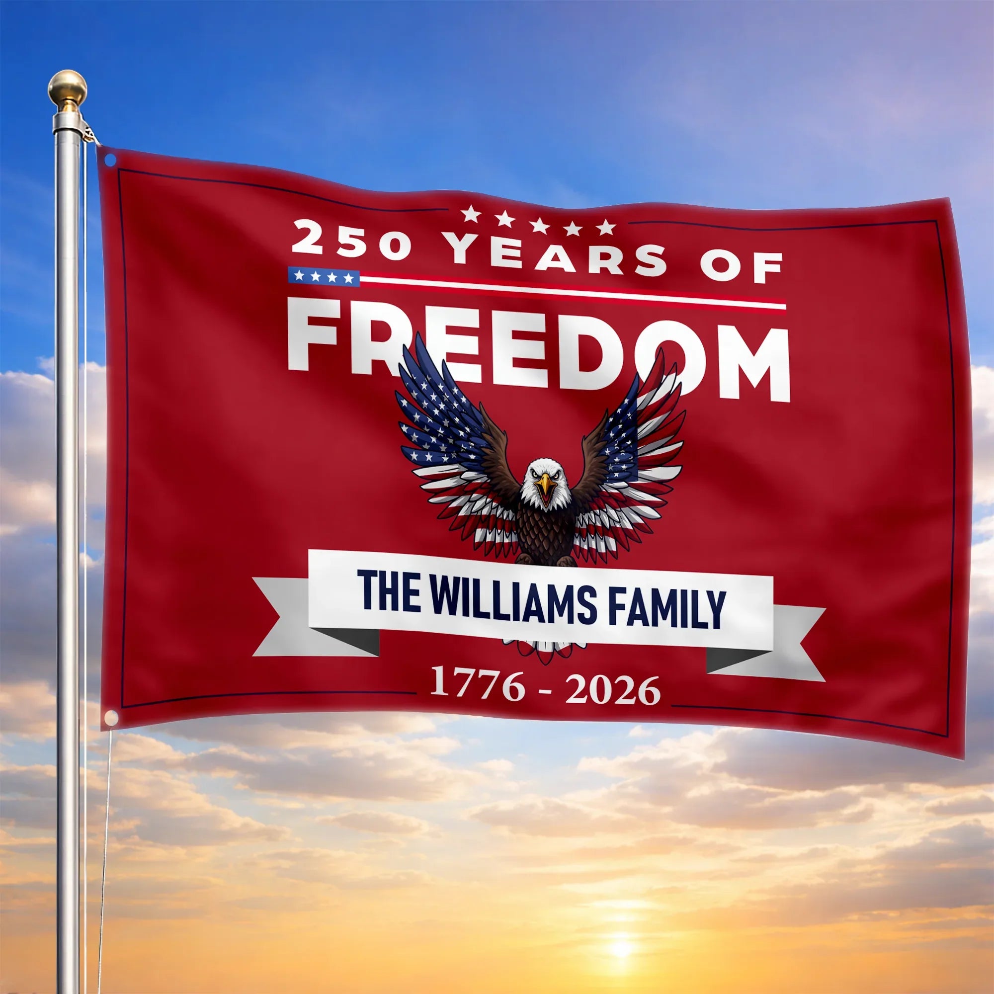Personalized 250 Years of Freedom Patriotic Eagle House Flag