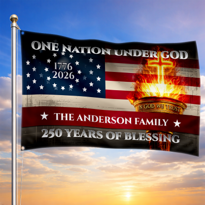Personalized One Nation Under God Torch House Flag