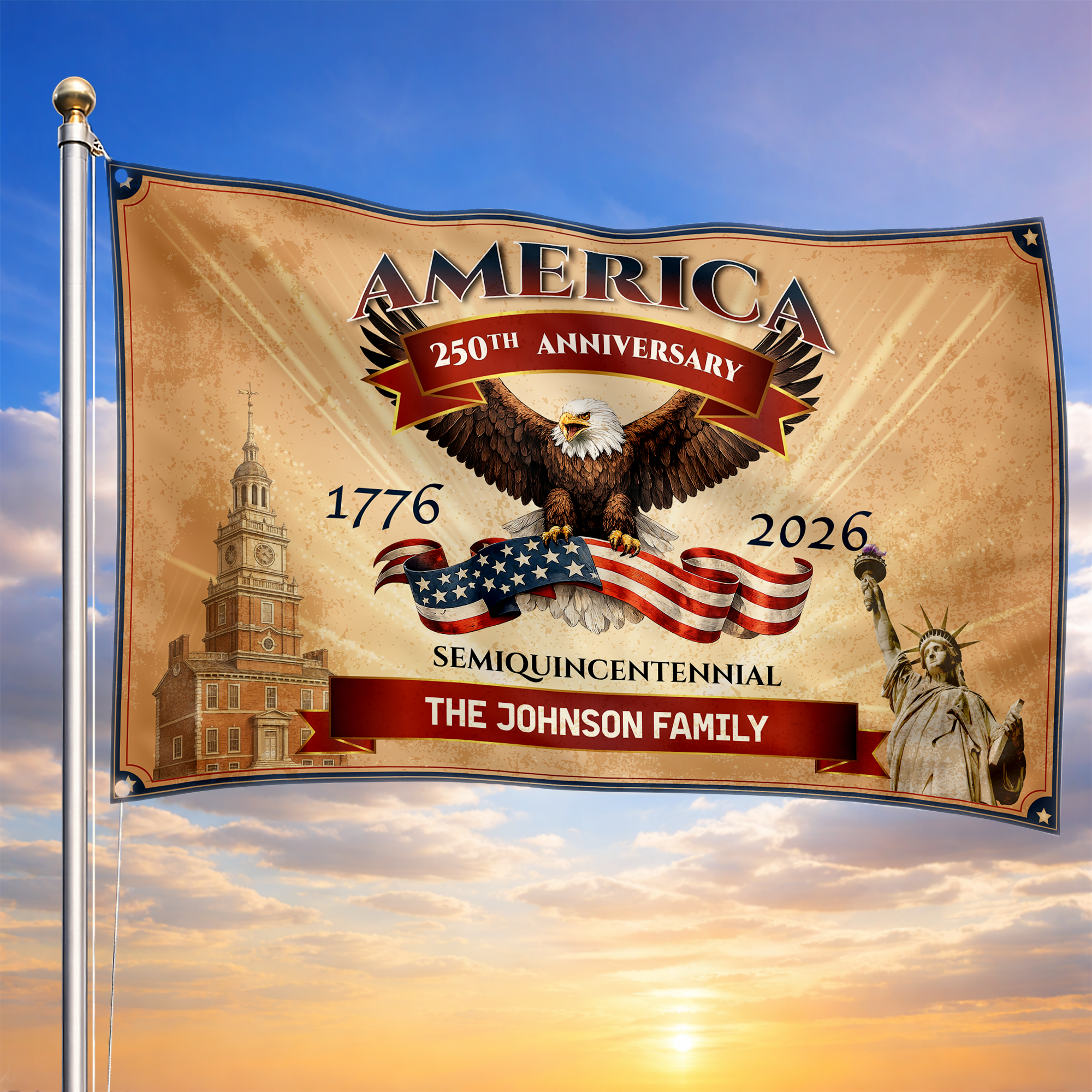 Personalized Vintage Patriotic Semiquincentennial House Flag