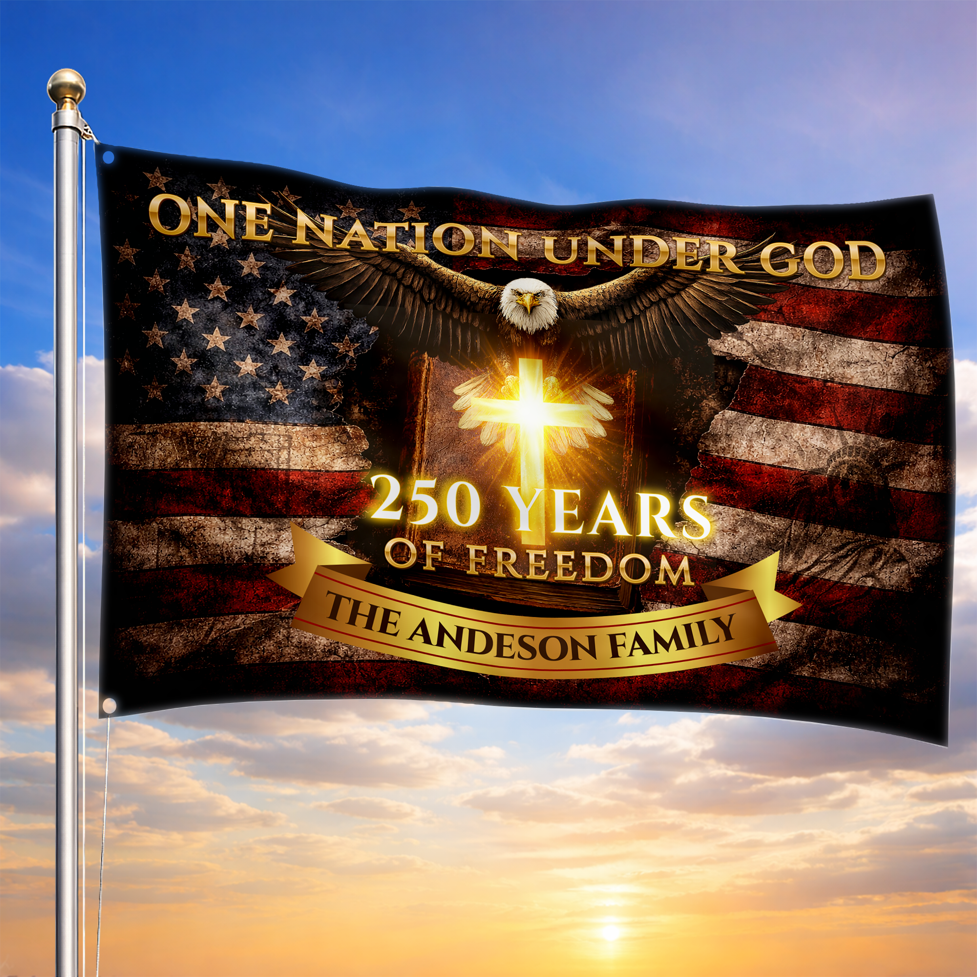 Personalized One Nation Under God 250 Years of Freedom House Flag