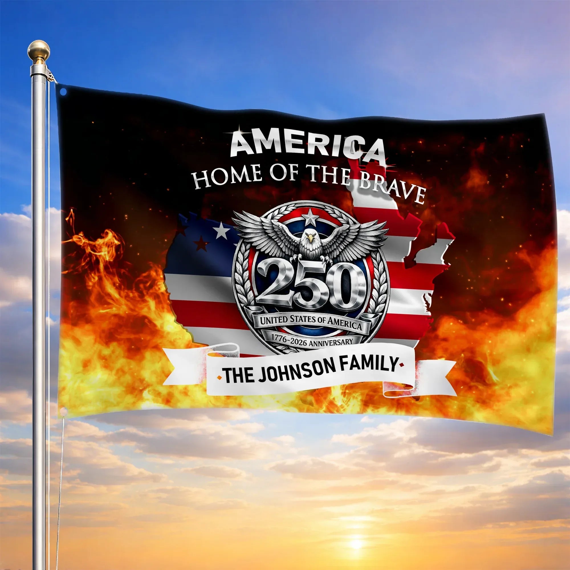 Personalized America 250 Home of the Brave House Flag
