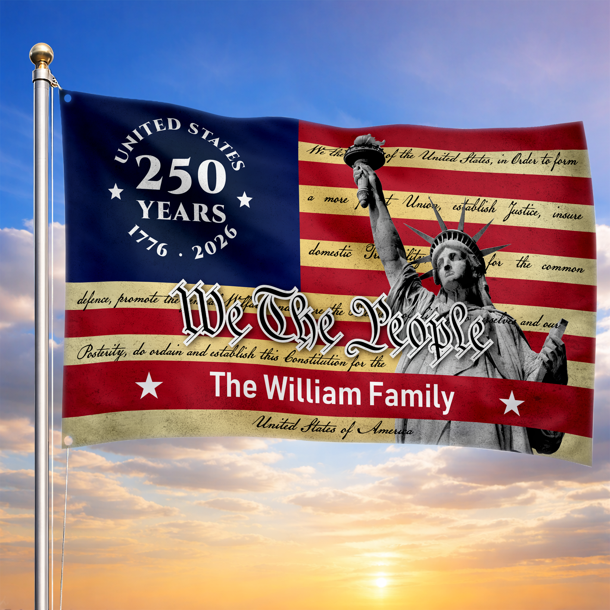 Personalized United States 250 Years Statue of Liberty House Flag