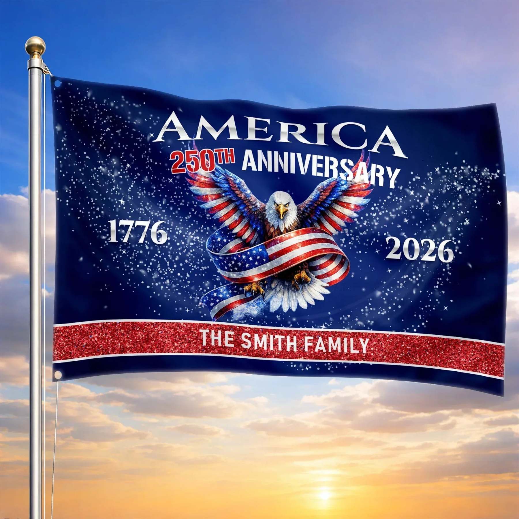 Personalized America 250th Anniversary Eagle House Flag