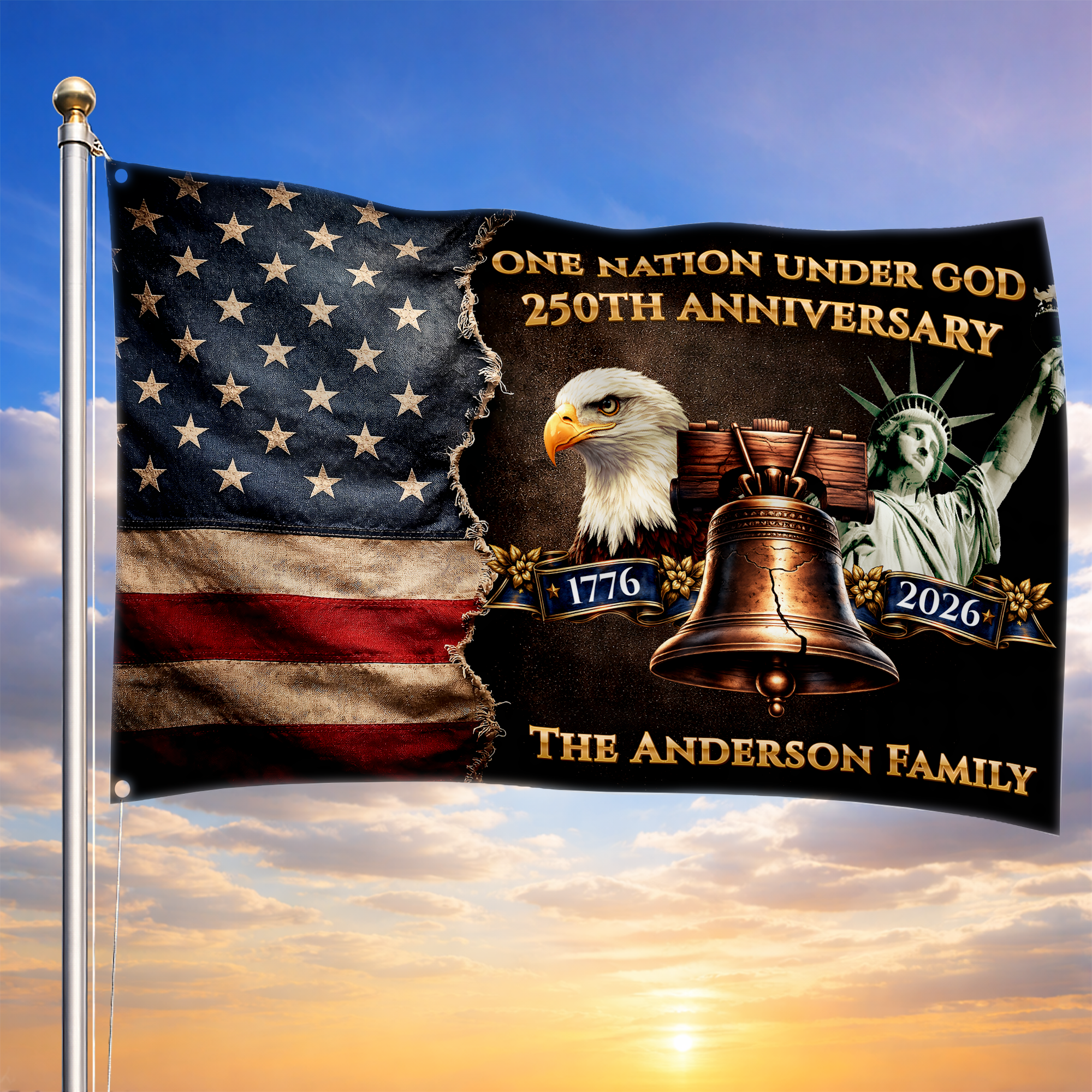 Personalized One Nation Under God 250th Anniversary House Flag