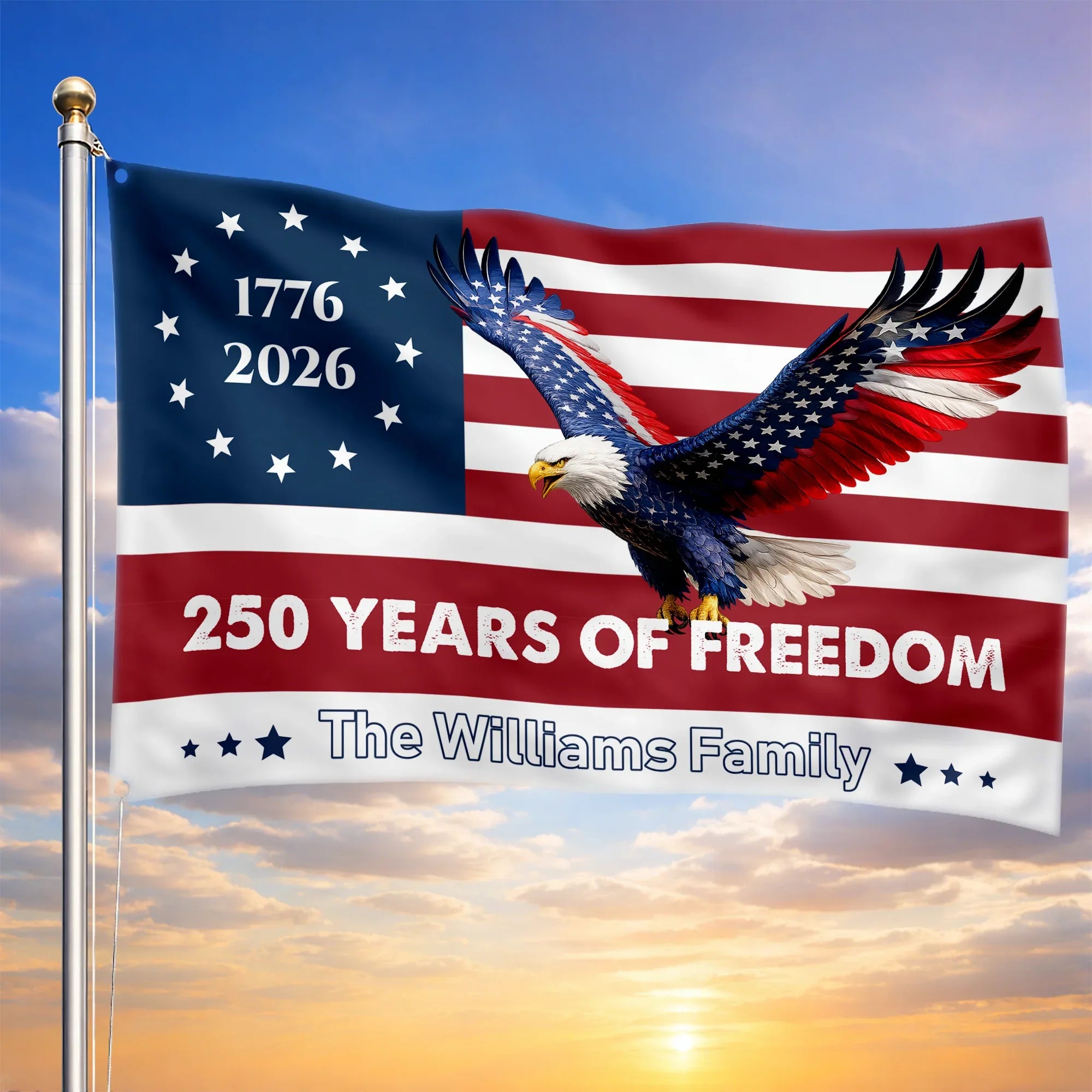 Personalized 250 Years of Freedom Eagle House Flag