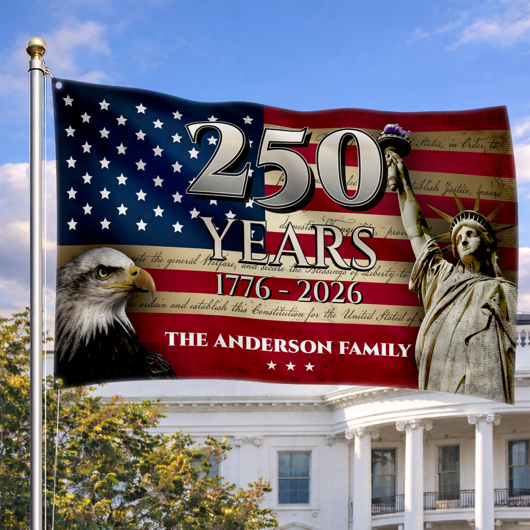 Personalized America 250 Years Eagle & Liberty House Flag