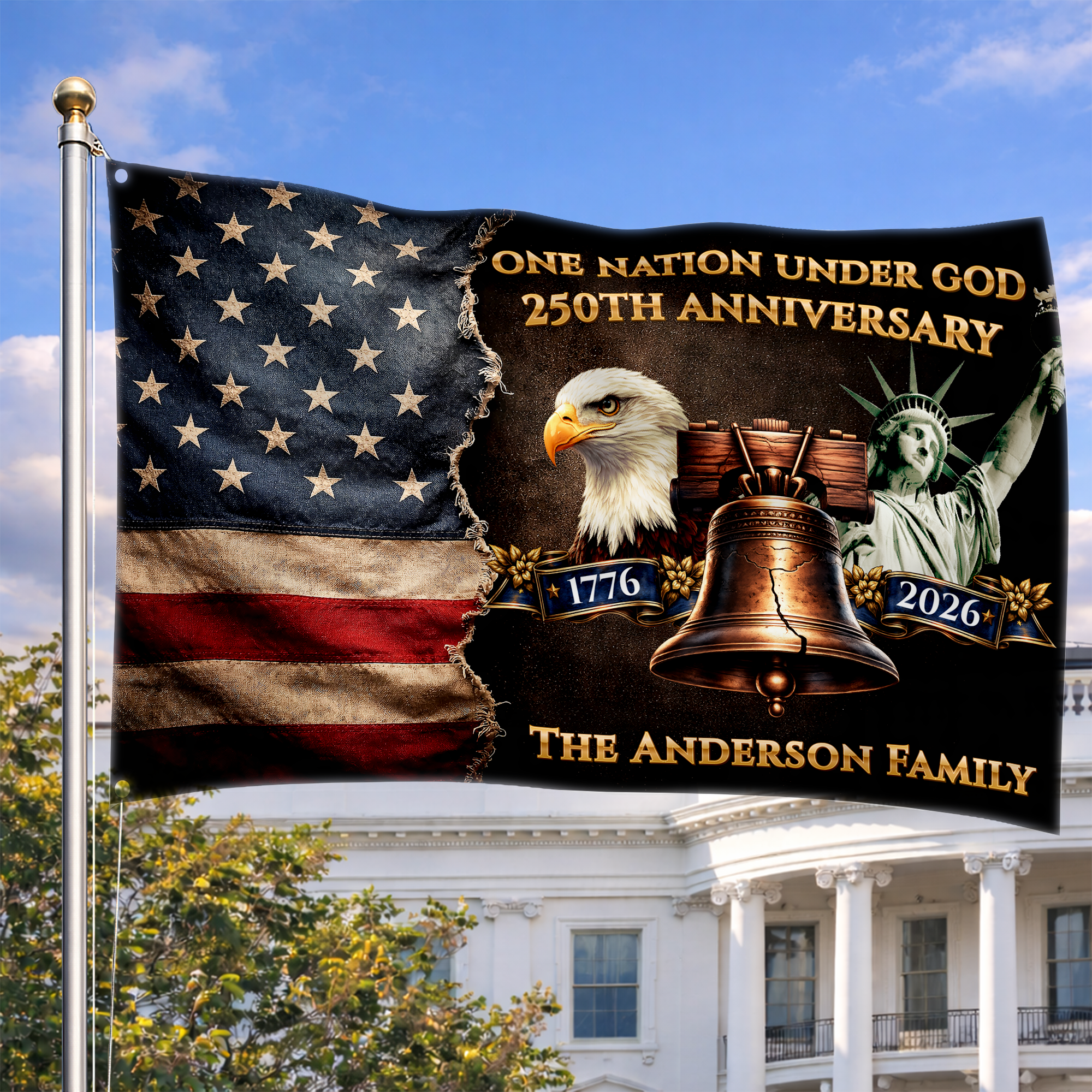 Personalized One Nation Under God 250th Anniversary House Flag