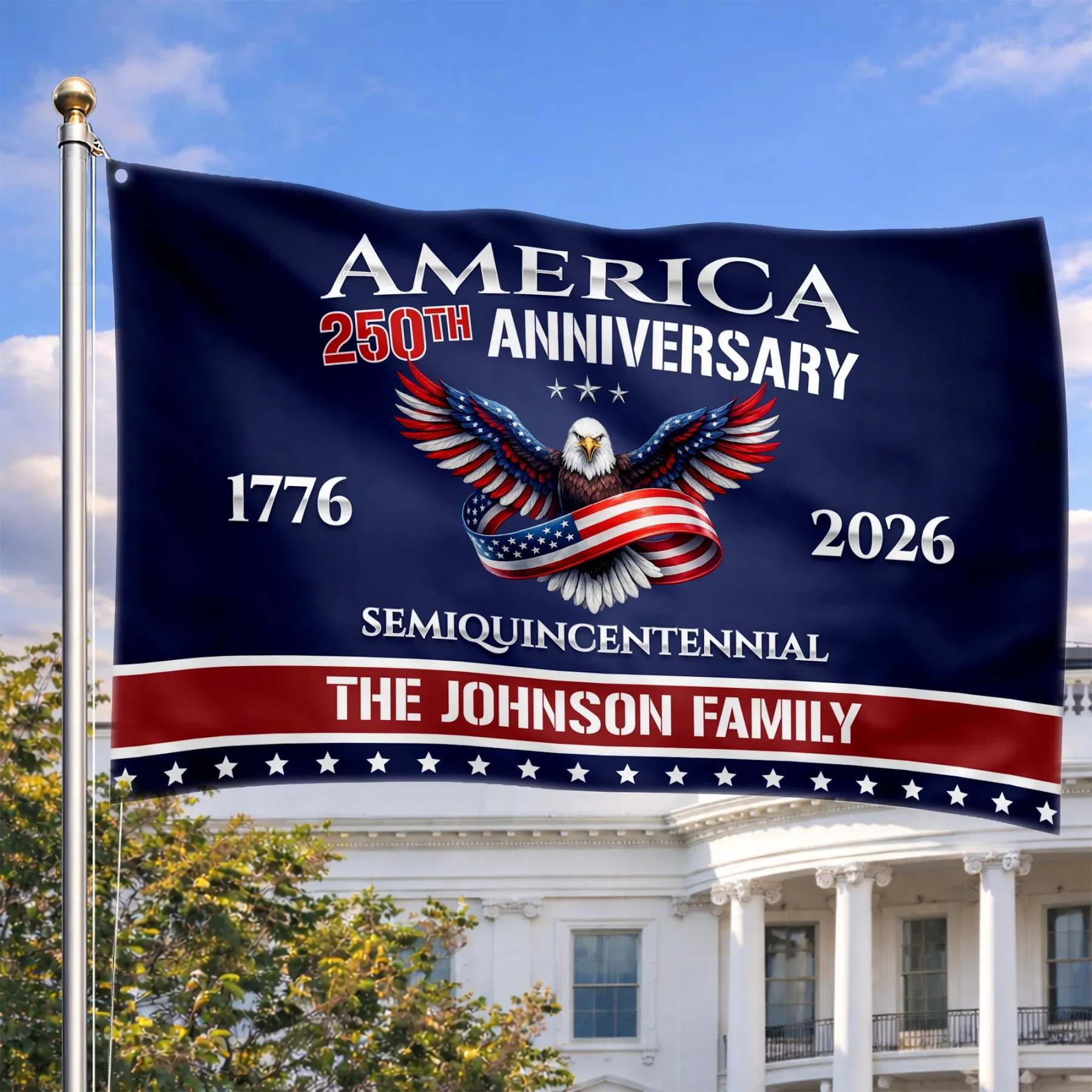 Personalized America 250th Anniversary Semiquincentennial House Flag