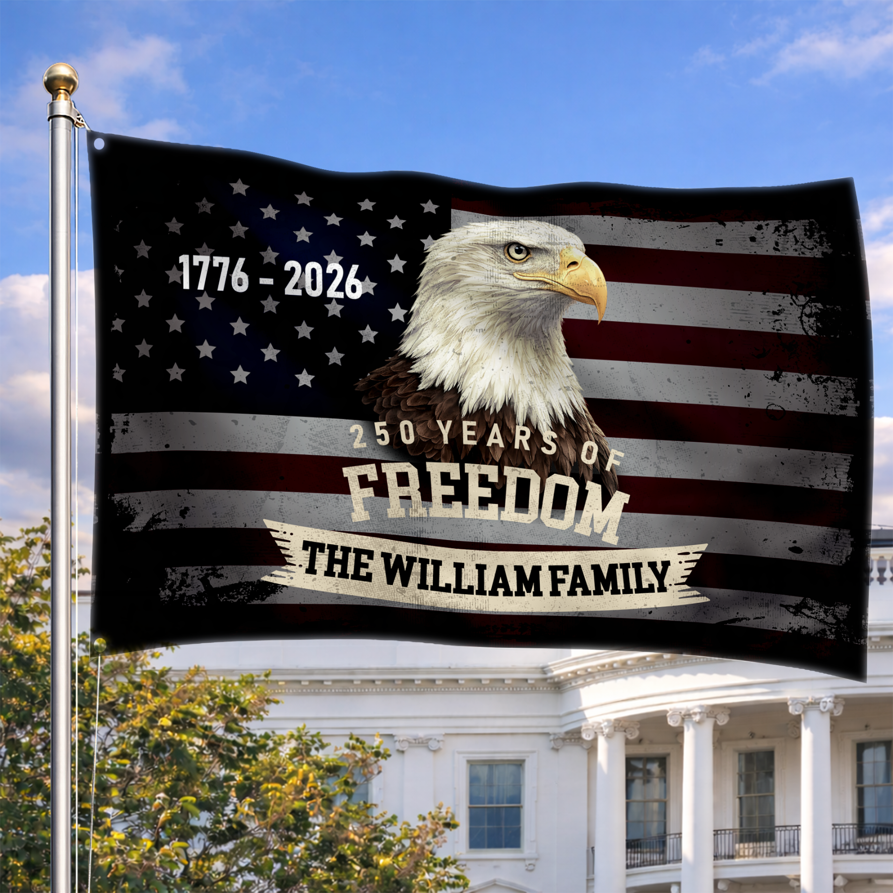 Personalized 250 Years of Freedom Vintage Eagle House Flag