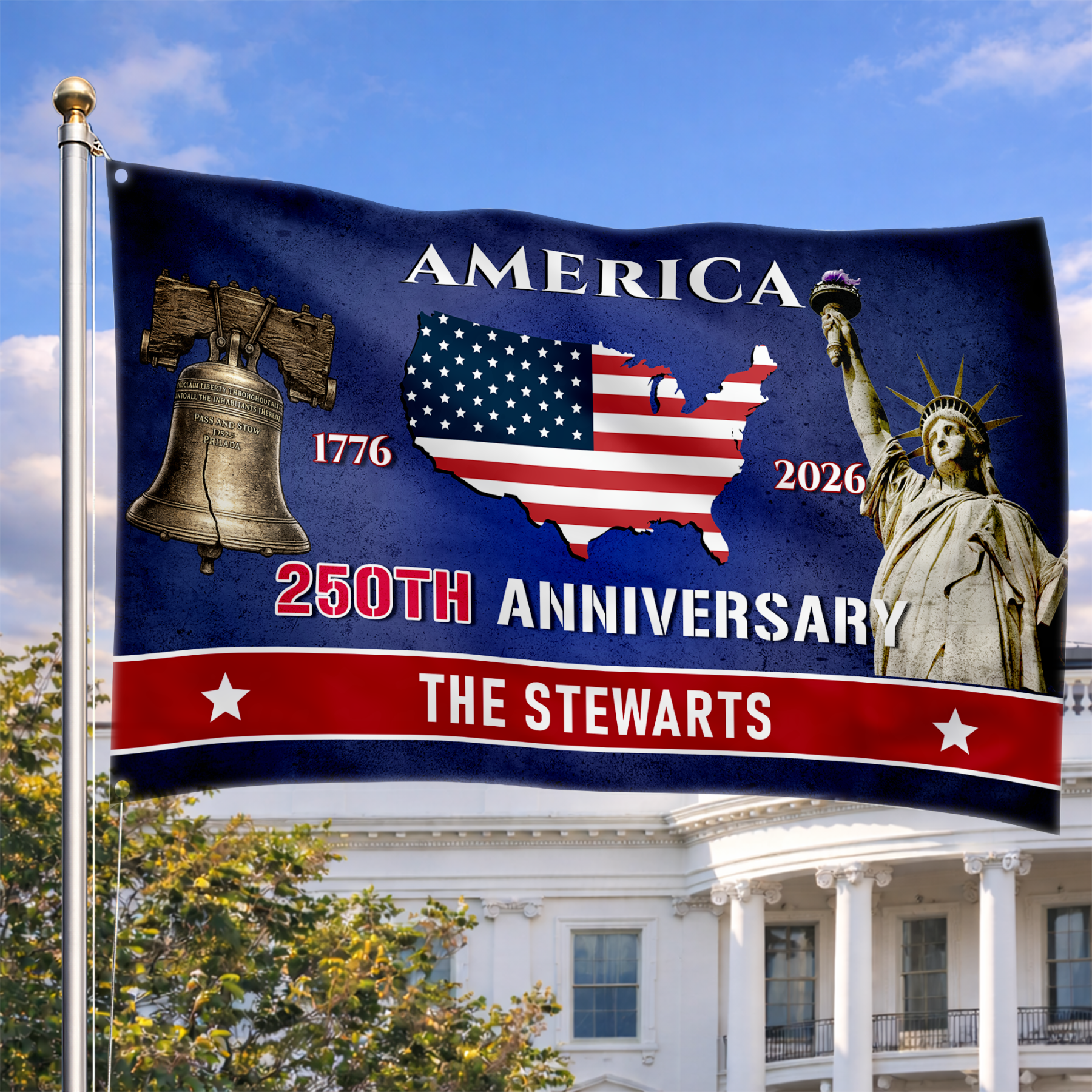 Personalized America 250th Anniversary Patriotic House Flag