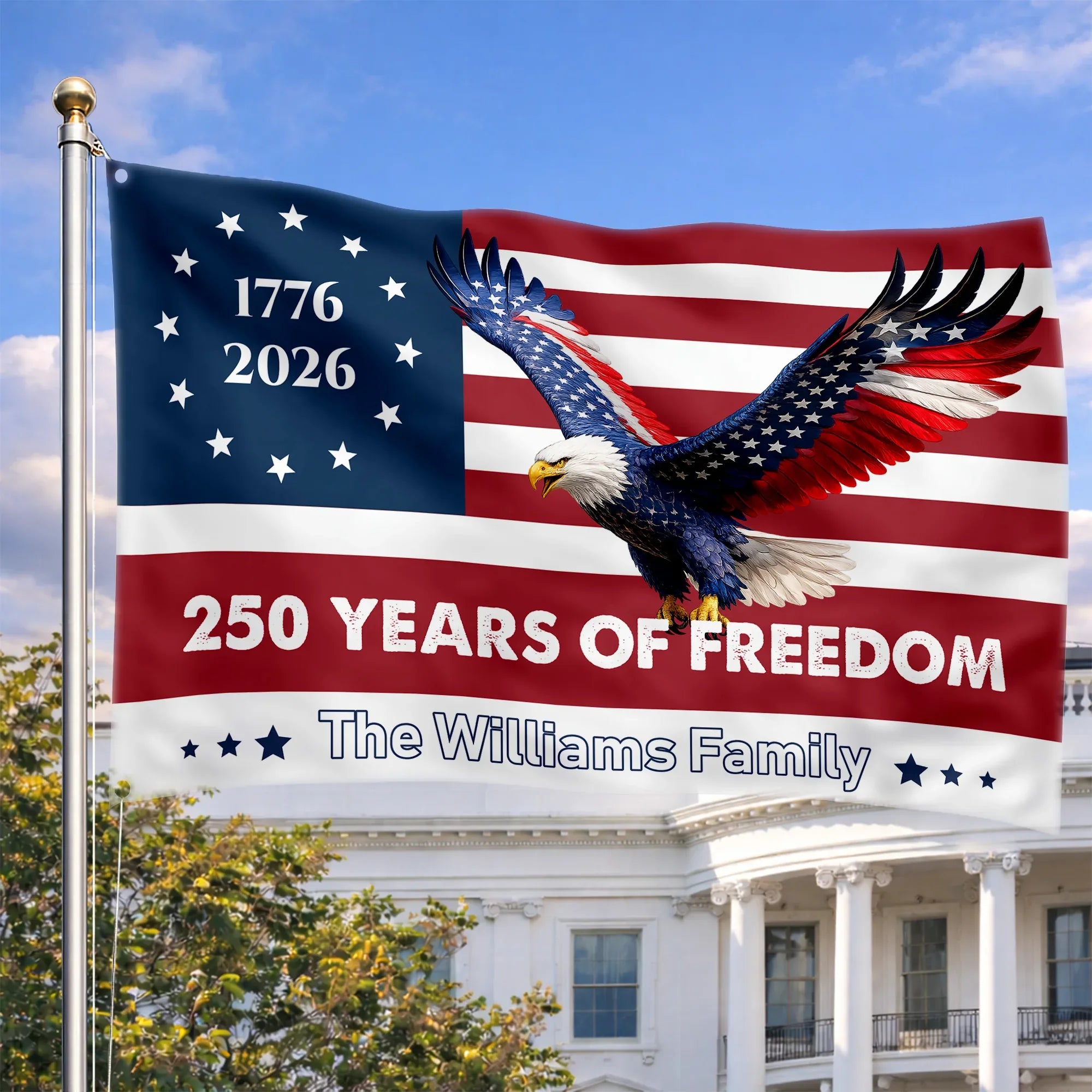 Personalized 250 Years of Freedom Eagle House Flag