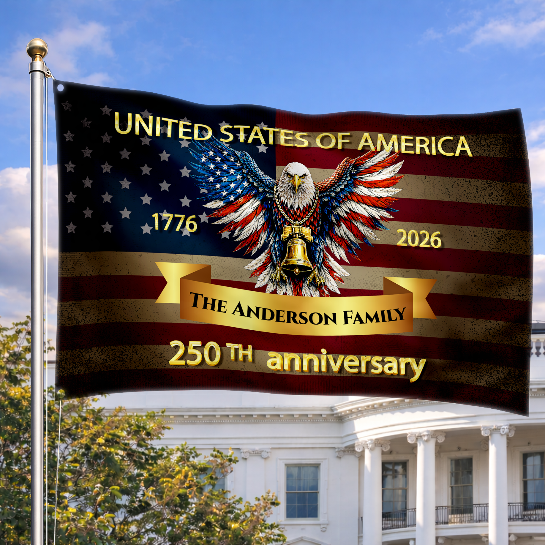 Personalized 250th Anniversary Patriotic Eagle House Flag