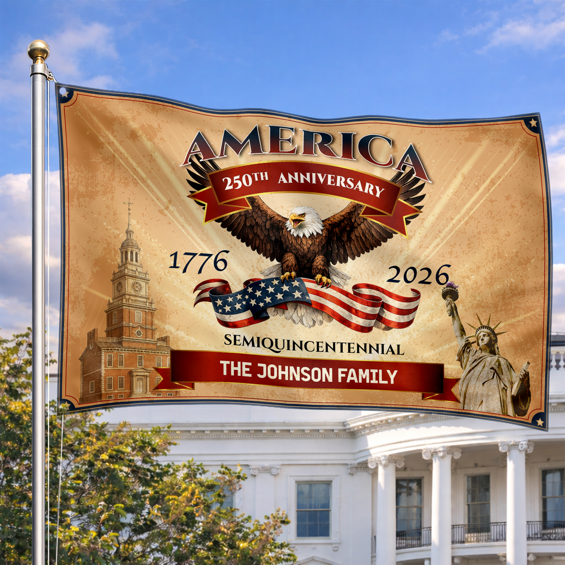 Personalized Vintage Patriotic Semiquincentennial House Flag