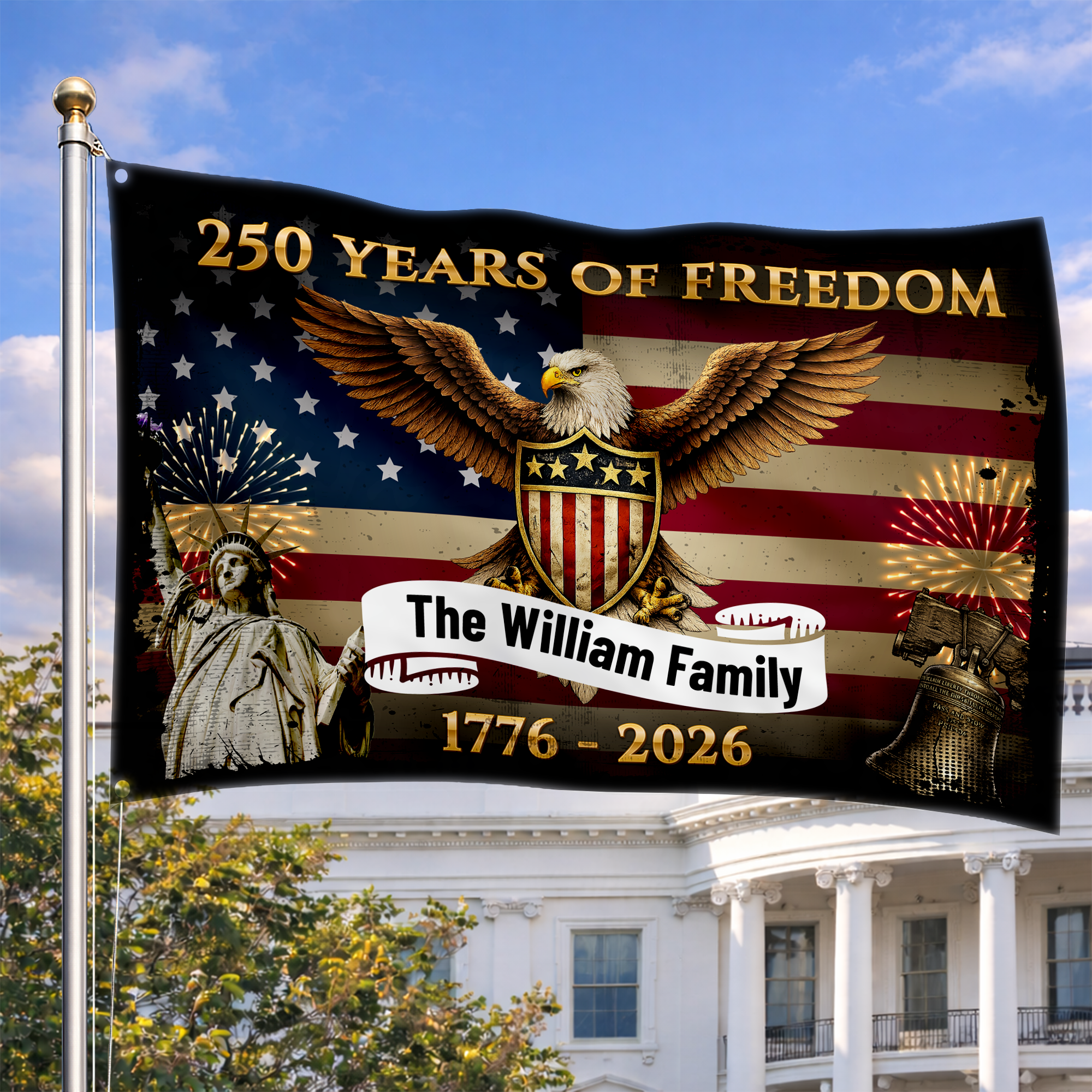 Personalized 250 Years of Freedom Patriotic House Flag