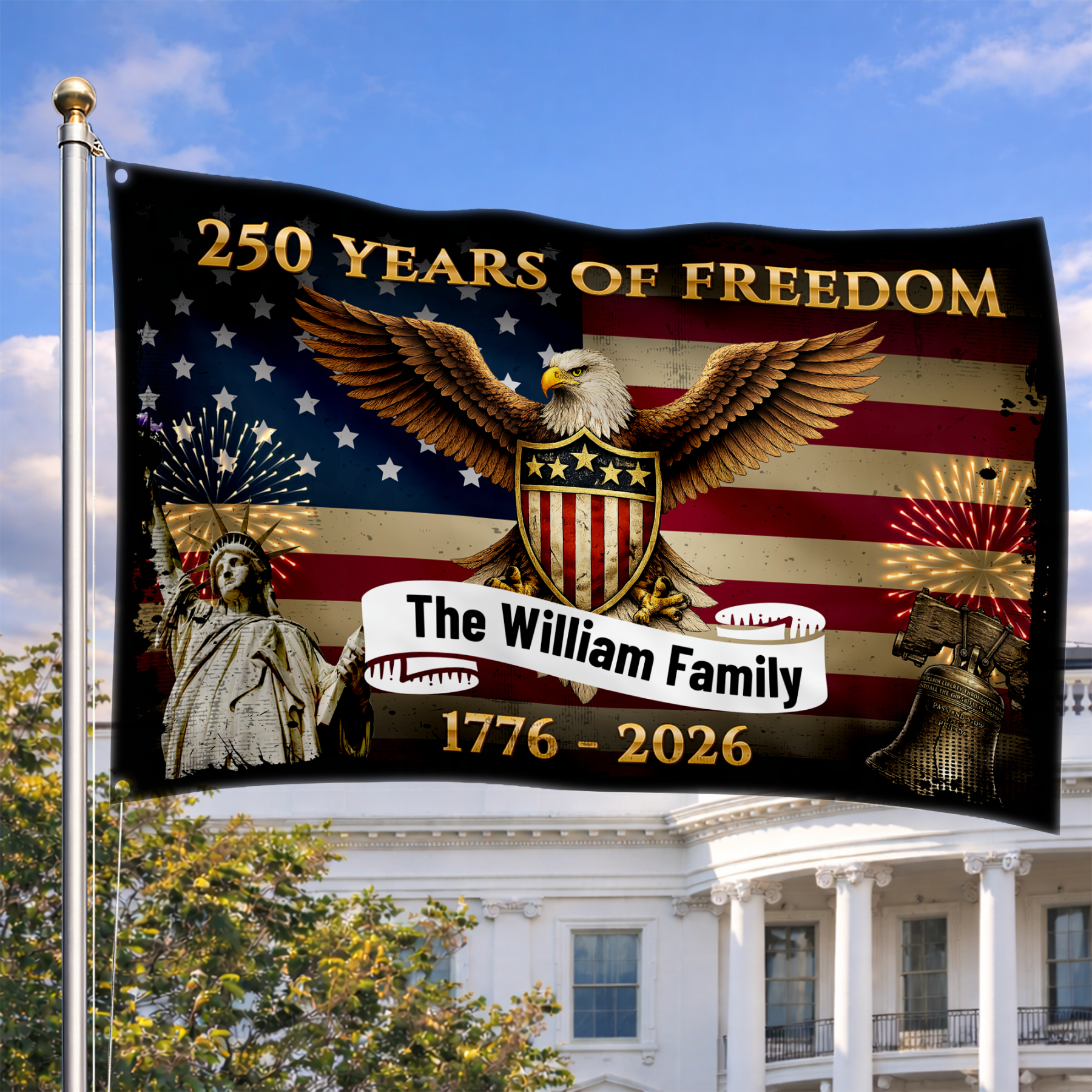 Personalized 250 Years of Freedom Patriotic House Flag