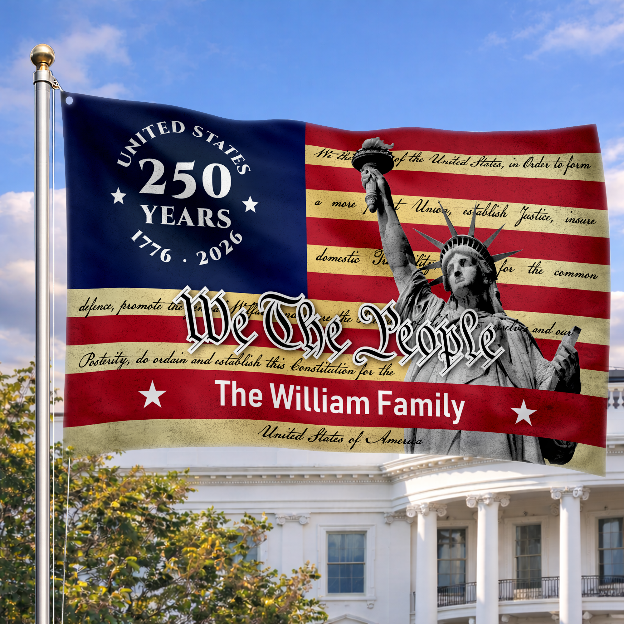 Personalized United States 250 Years Statue of Liberty House Flag