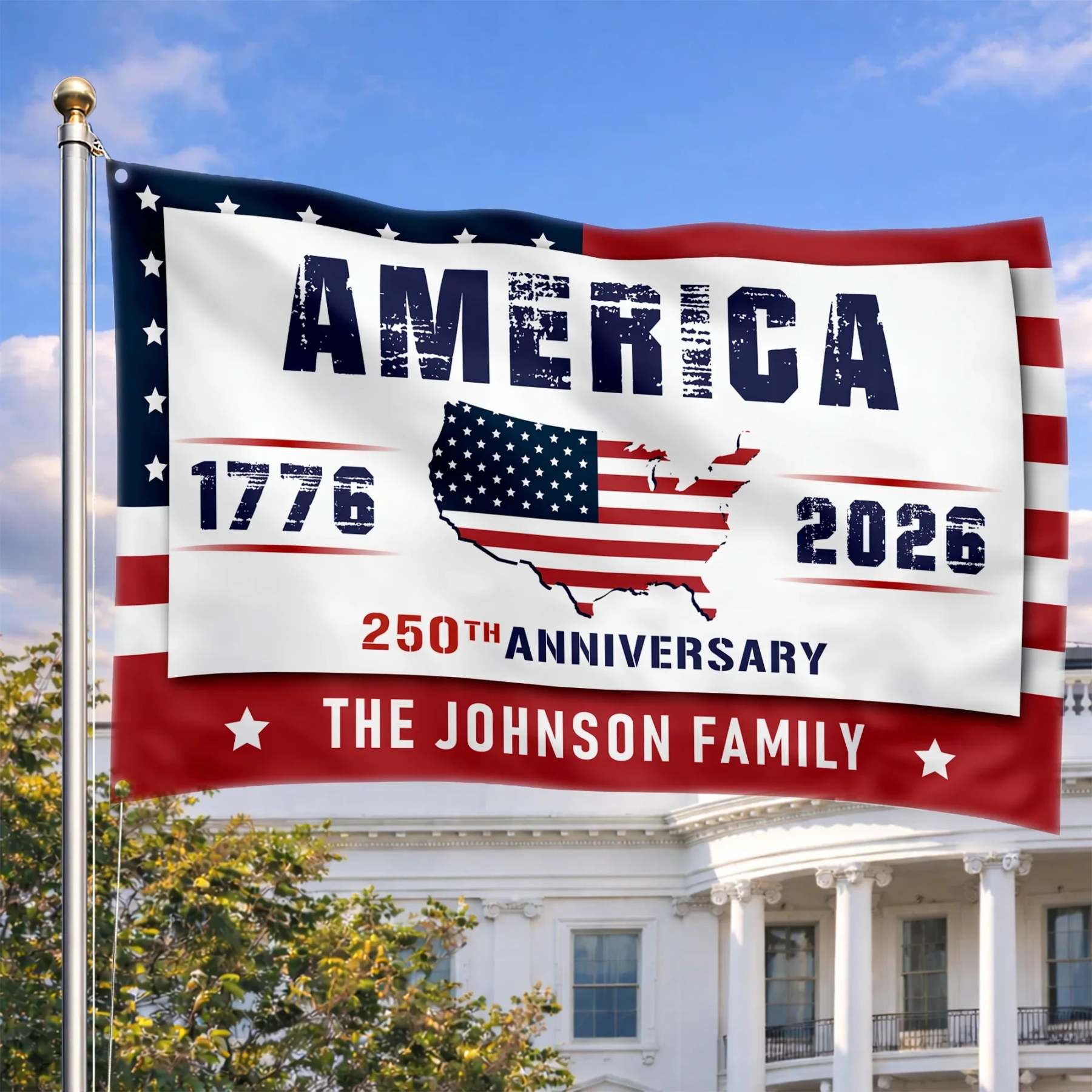 Personalized America 250th Anniversary USA Map House Flag