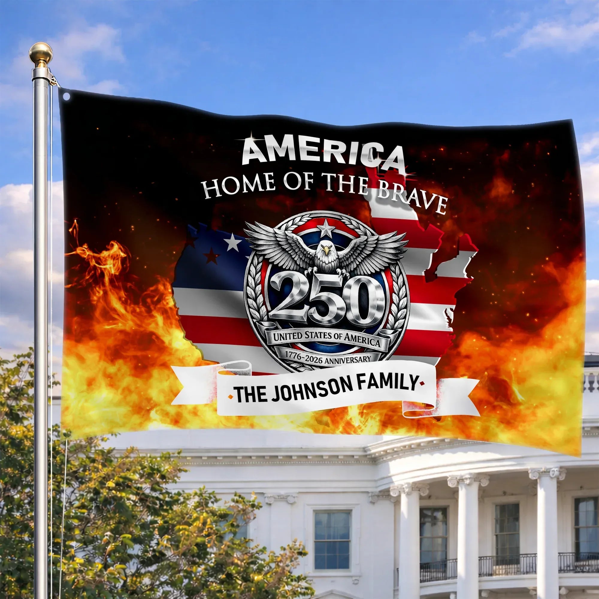 Personalized America 250 Home of the Brave House Flag