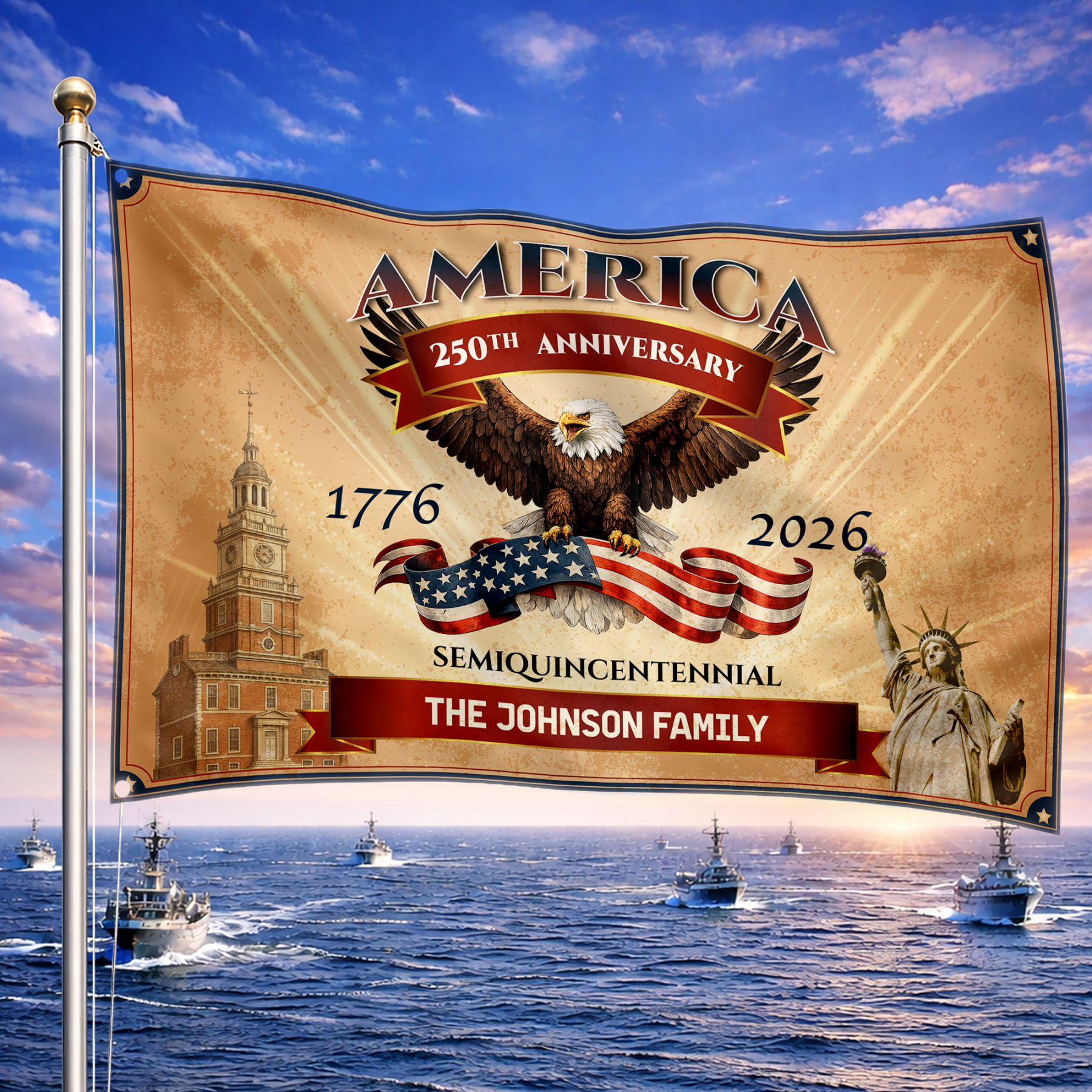 Personalized Vintage Patriotic Semiquincentennial House Flag