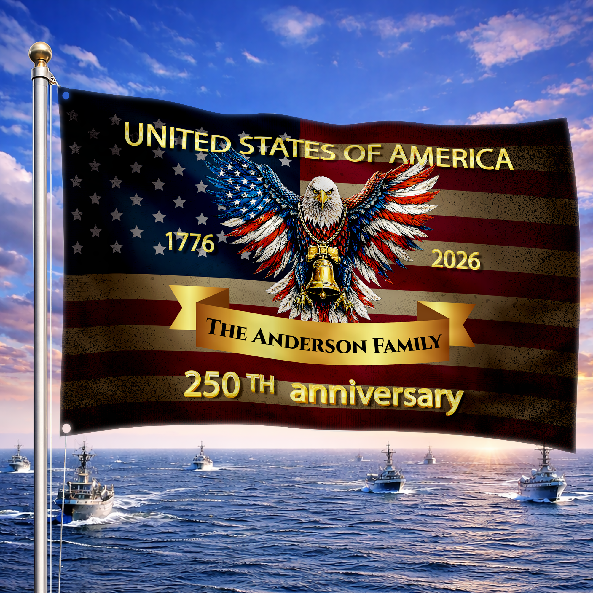 Personalized 250th Anniversary Patriotic Eagle House Flag