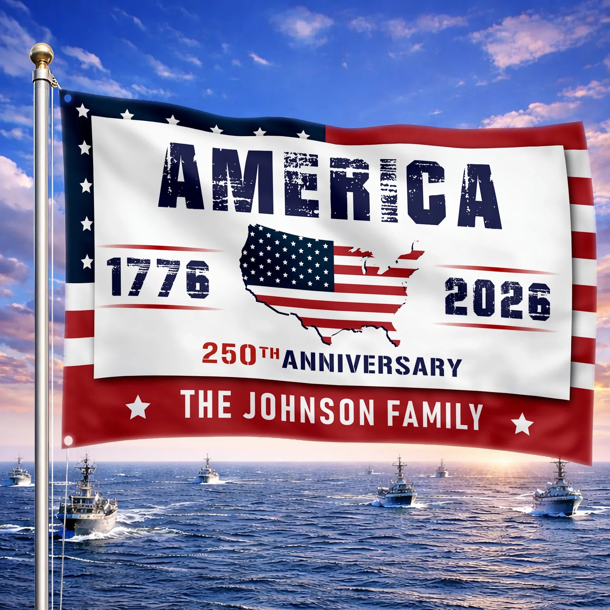 Personalized America 250th Anniversary USA Map House Flag