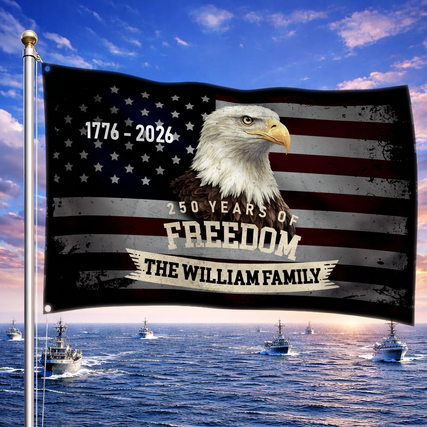 Personalized 250 Years of Freedom Vintage Eagle House Flag
