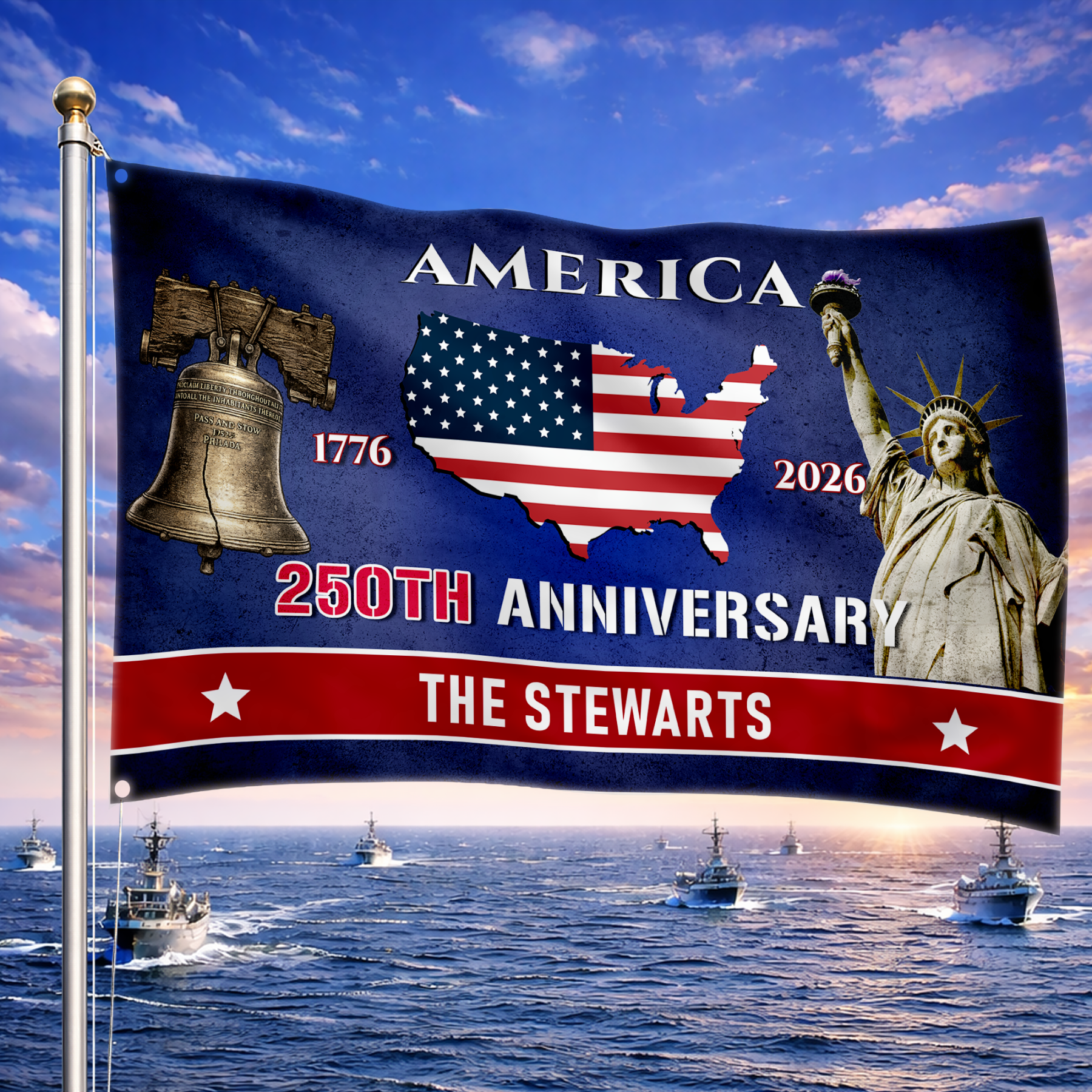 Personalized America 250th Anniversary Patriotic House Flag