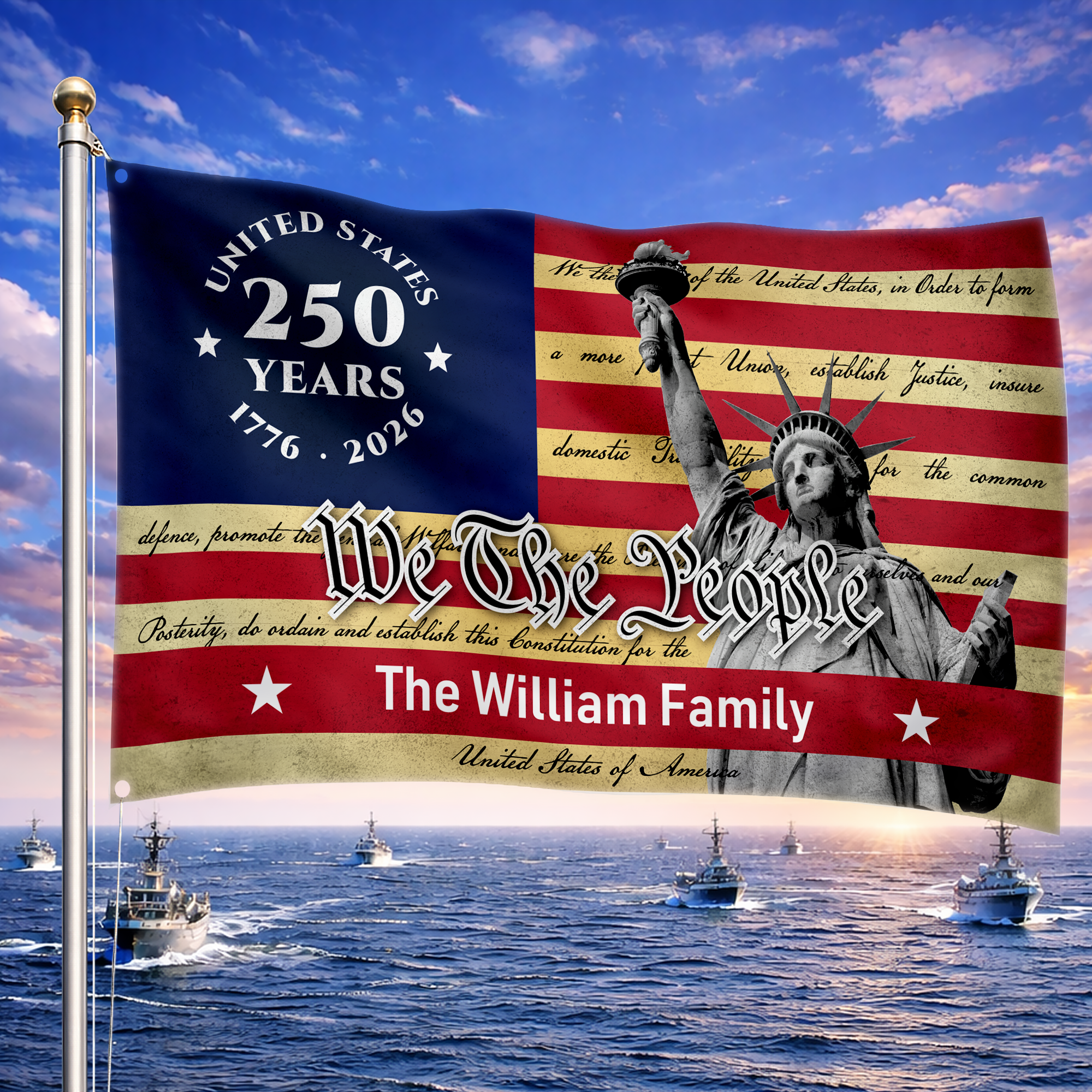 Personalized United States 250 Years Statue of Liberty House Flag