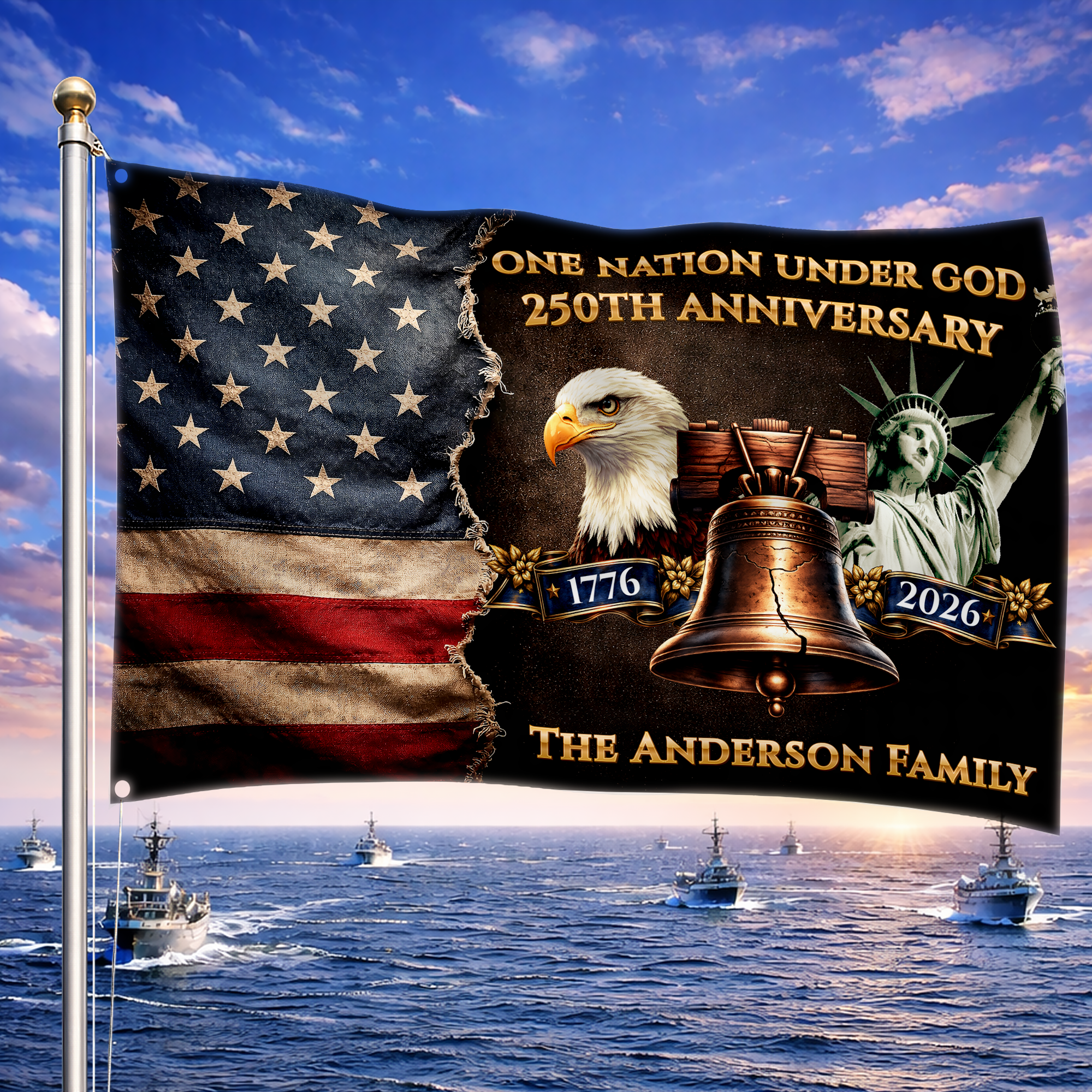 Personalized One Nation Under God 250th Anniversary House Flag