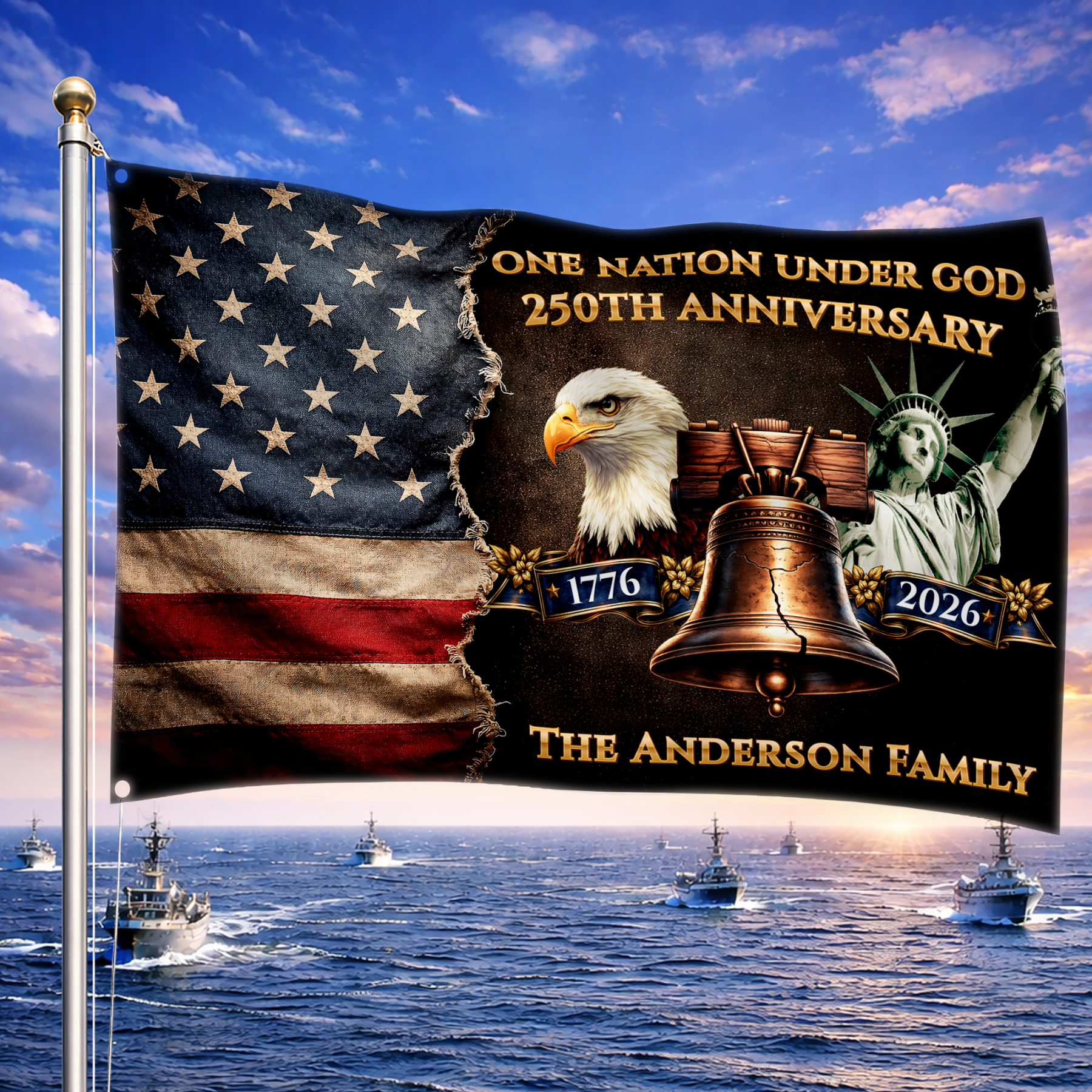 Personalized One Nation Under God 250th Anniversary House Flag