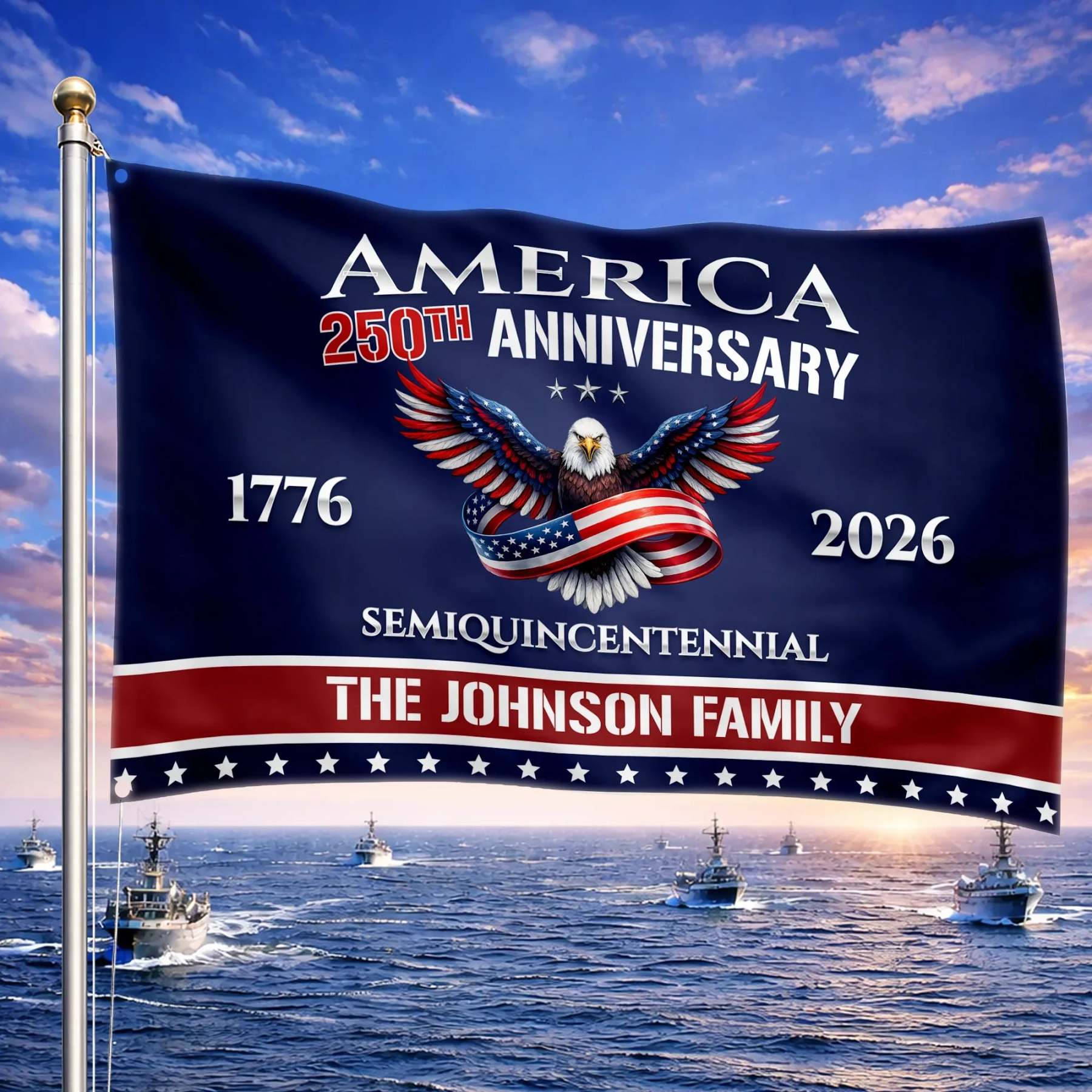 Personalized America 250th Anniversary Semiquincentennial House Flag