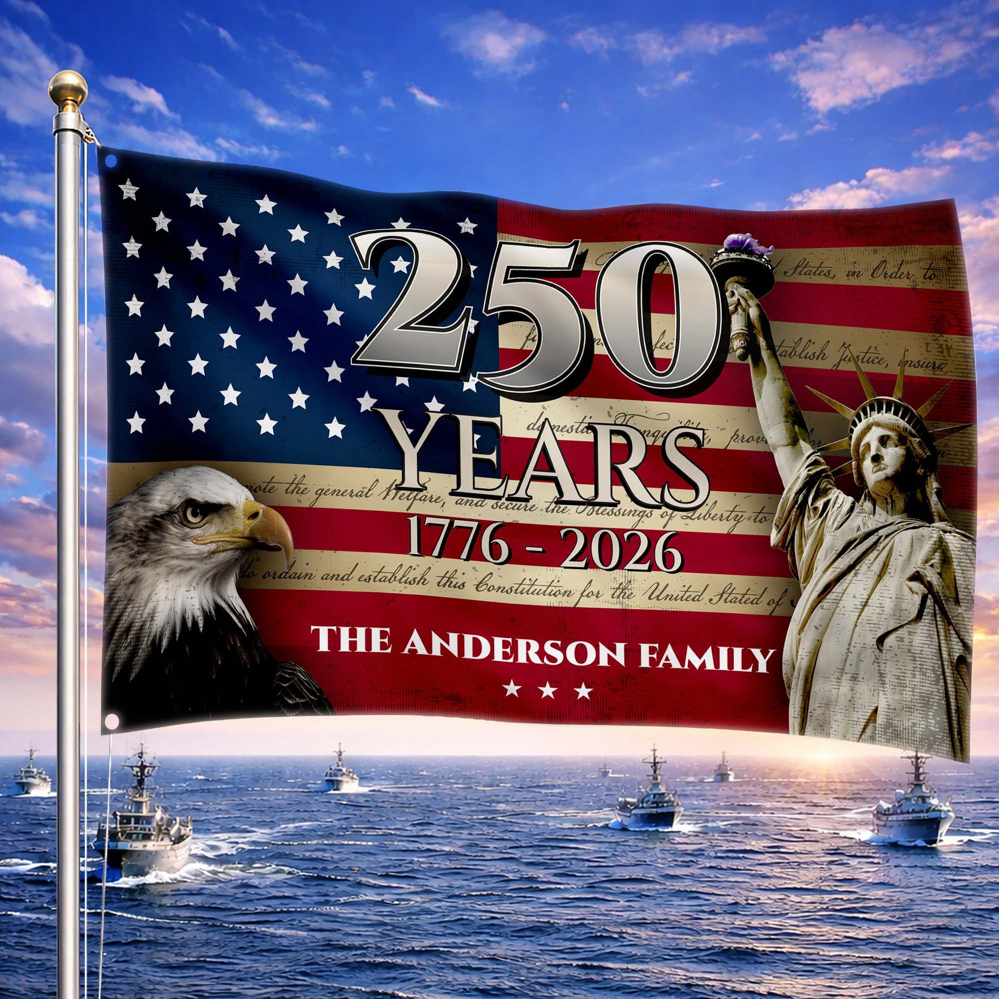 Personalized America 250 Years Eagle & Liberty House Flag
