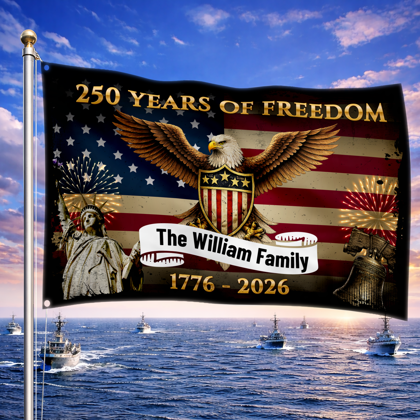 Personalized 250 Years of Freedom Patriotic House Flag