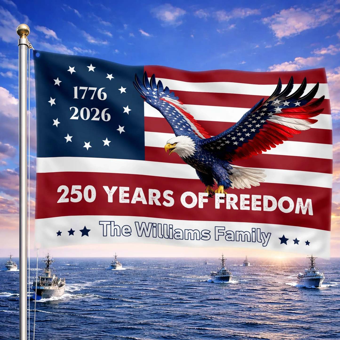 Personalized 250 Years of Freedom Eagle House Flag