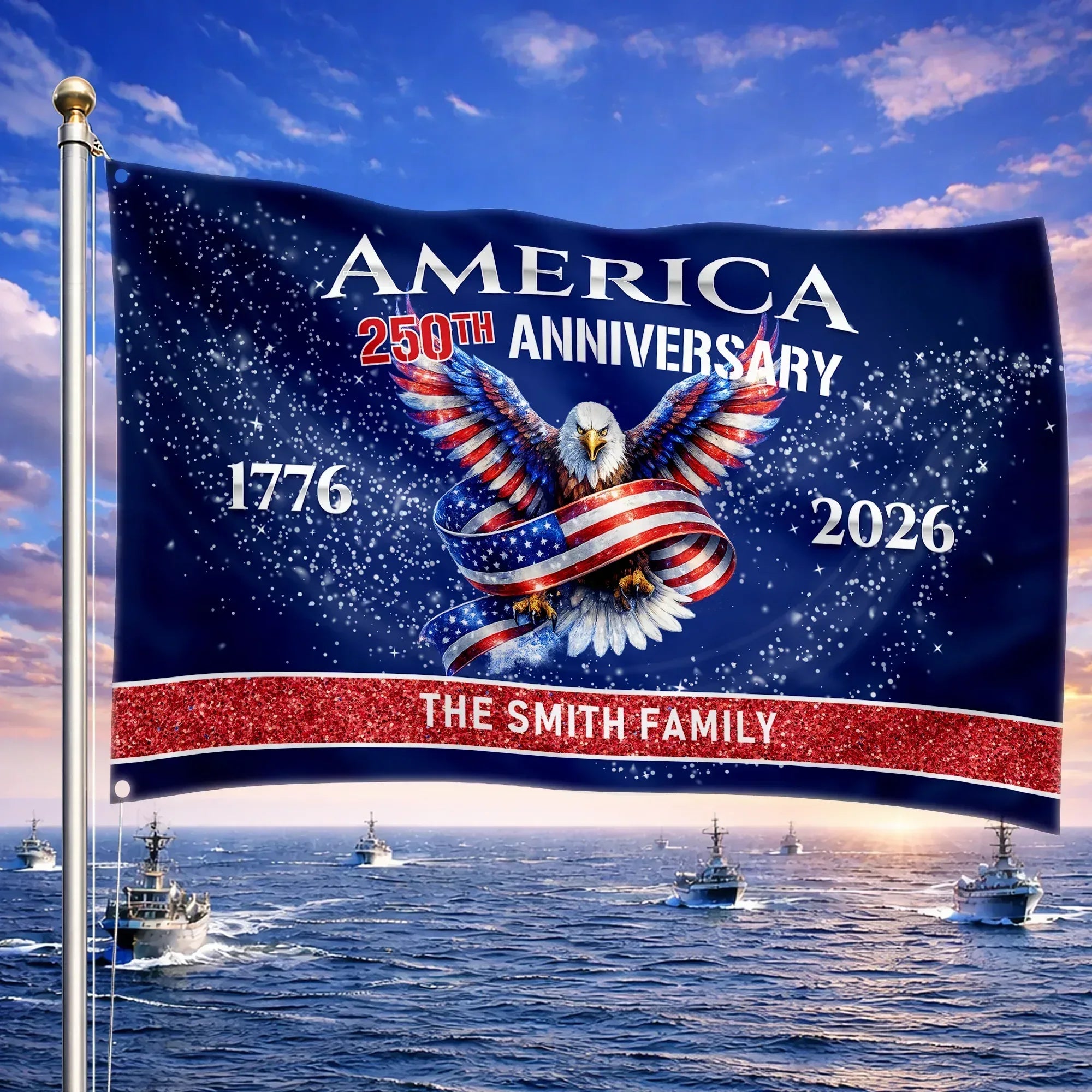 Personalized America 250th Anniversary Eagle House Flag