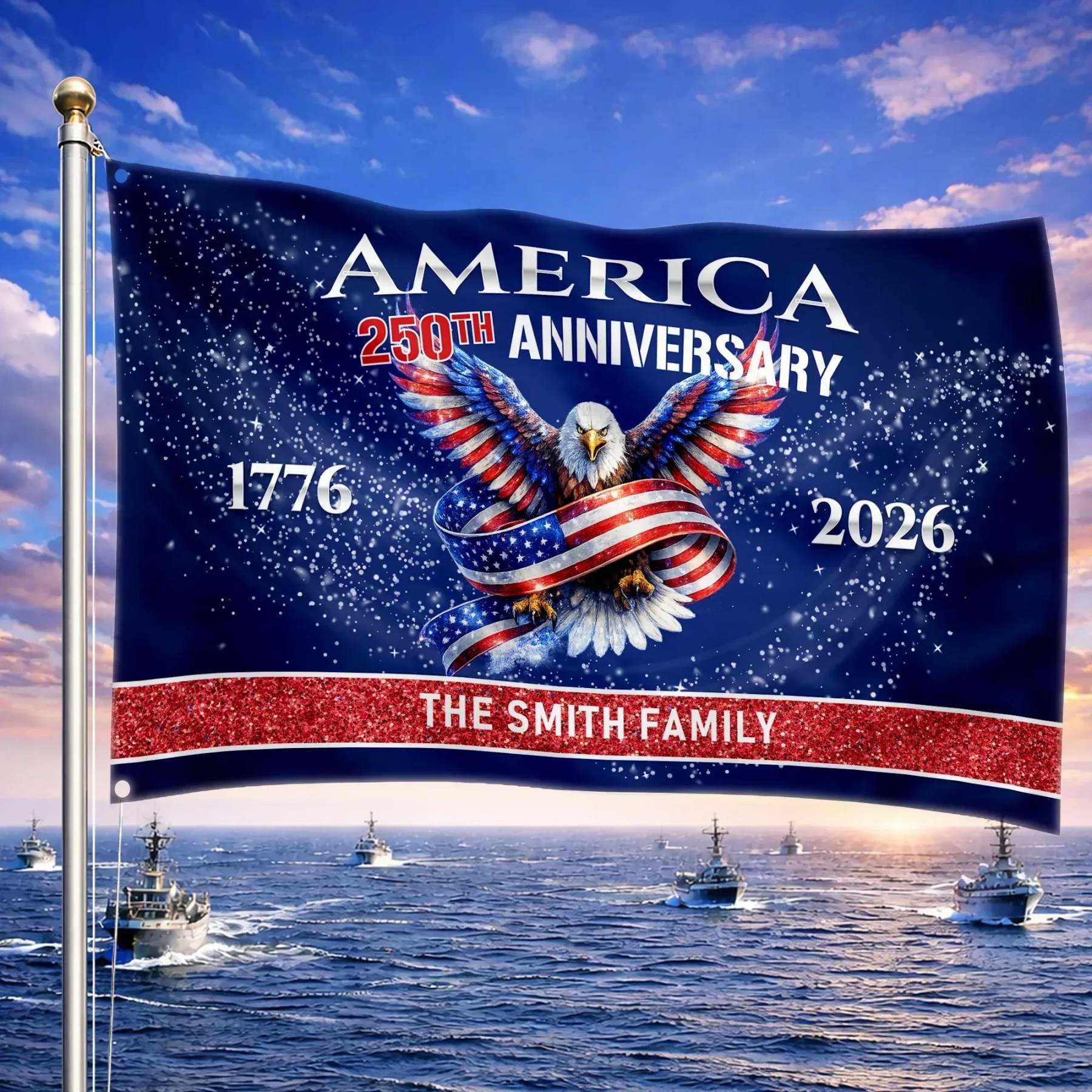 Personalized America 250th Anniversary Eagle House Flag