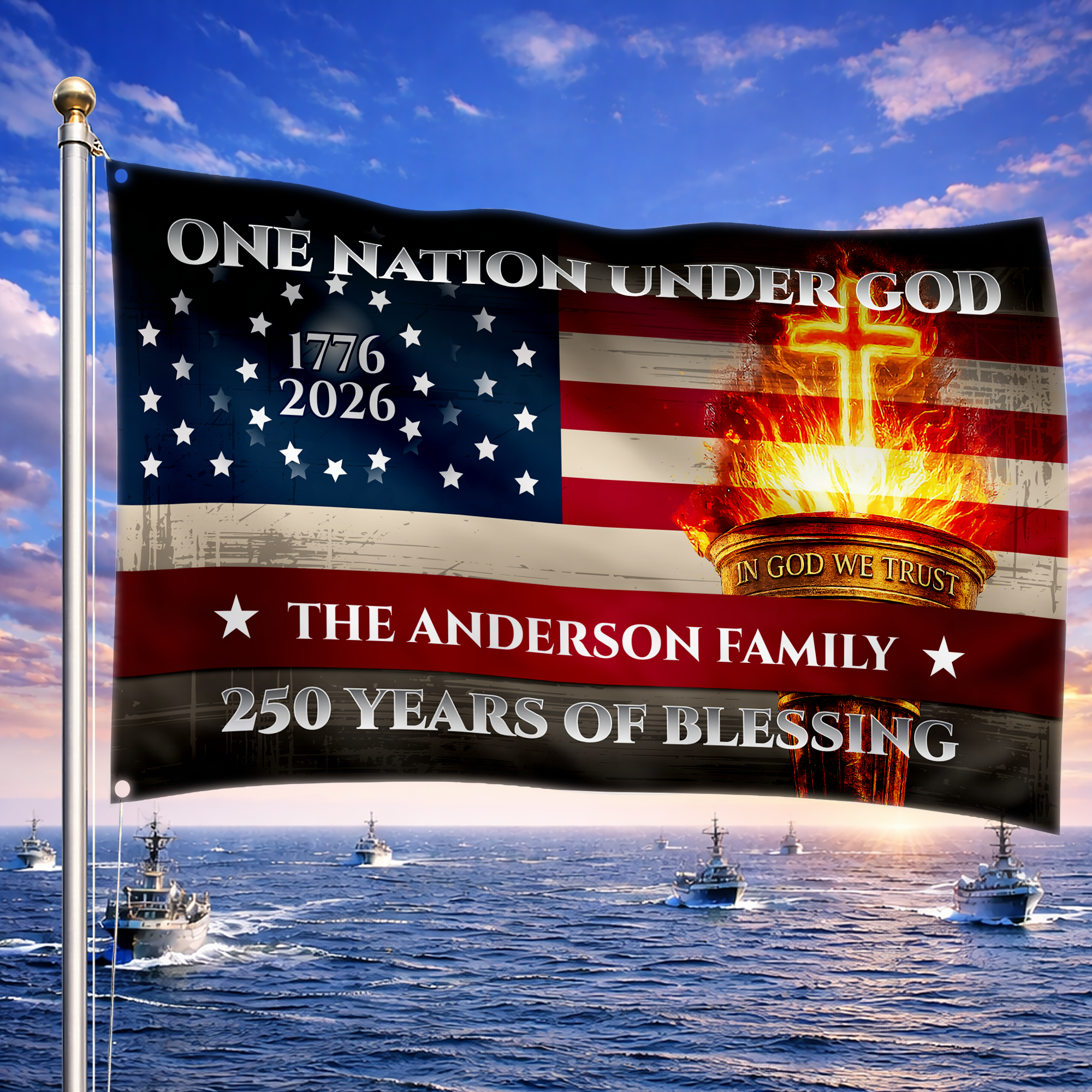 Personalized One Nation Under God Torch House Flag
