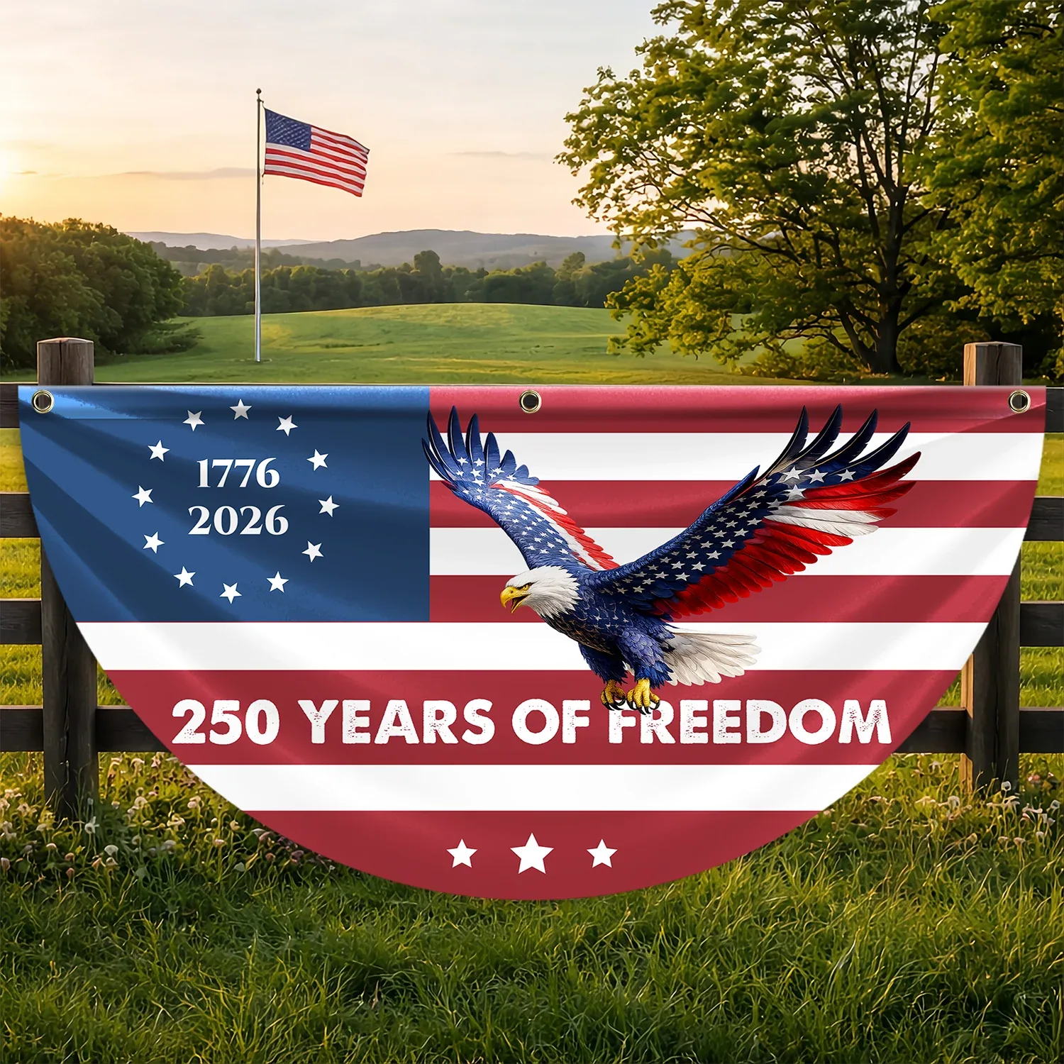 250 Years of Freedom Flying Eagle Patriotic Fan Flag