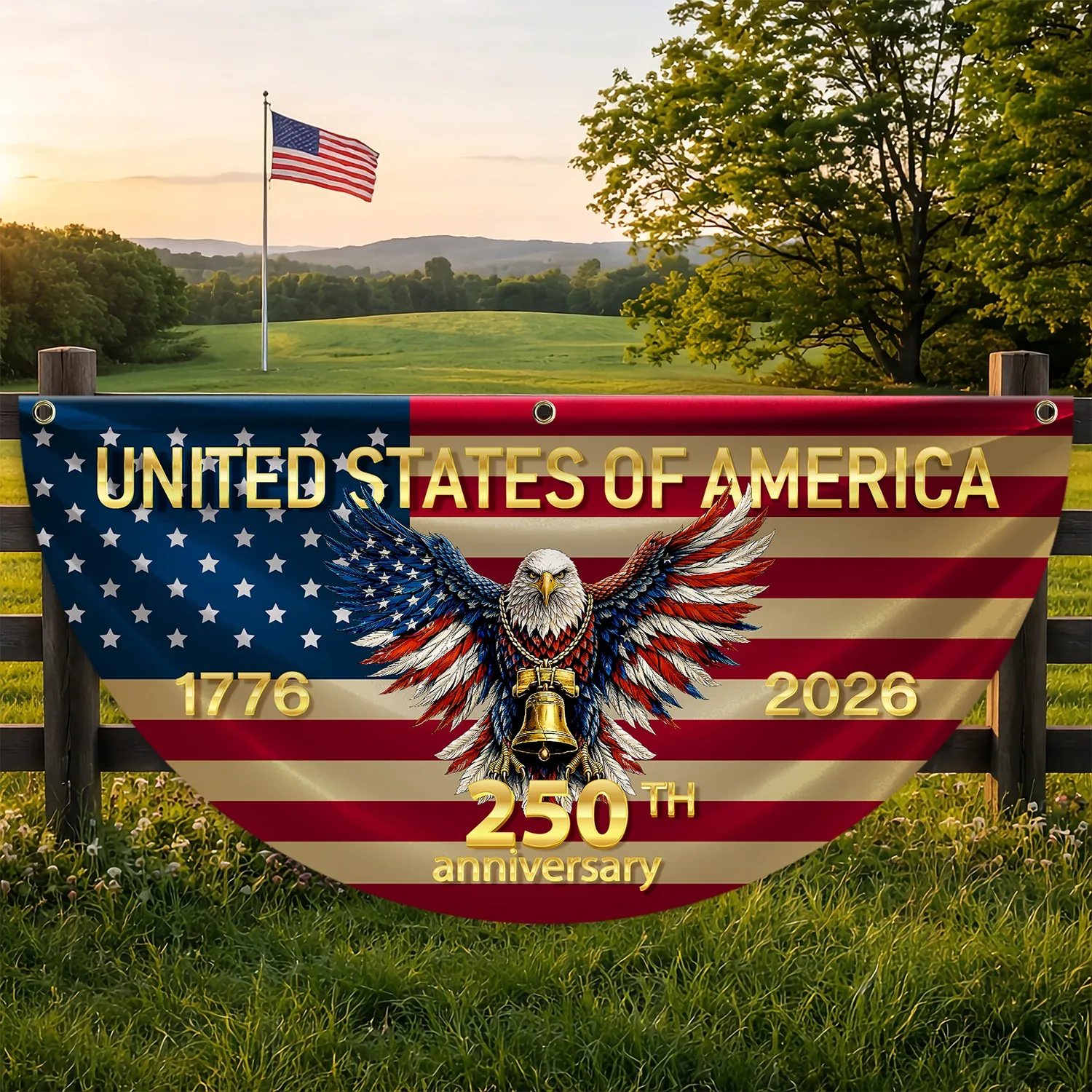 United States 250th Anniversary Patriotic Eagle Fan Flag