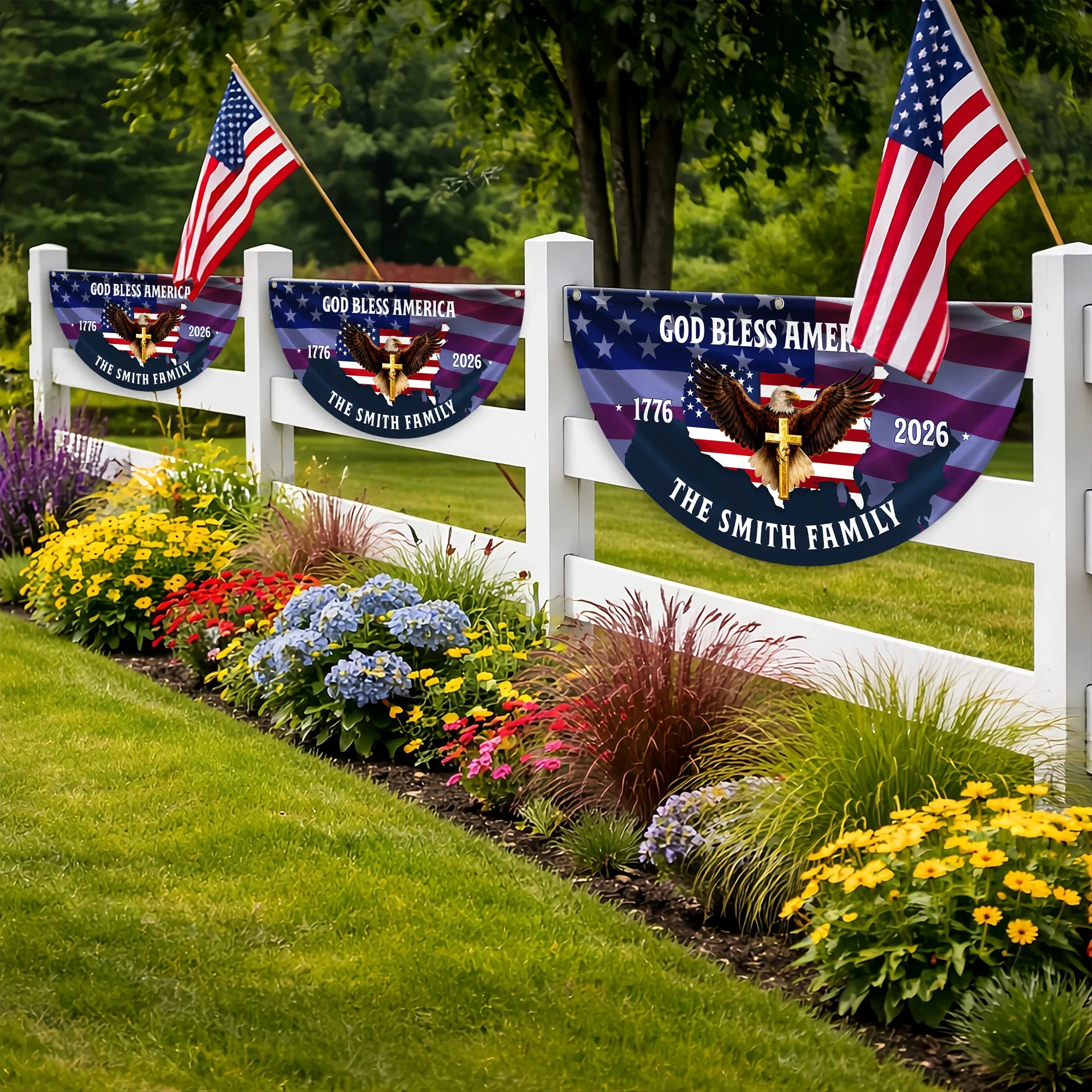 Personalized God Bless America Patriotic Eagle Fan Flag