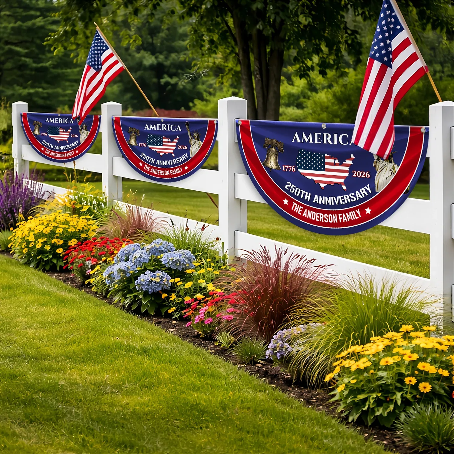 Personalized America 250th Anniversary Patriotic Fan Flag