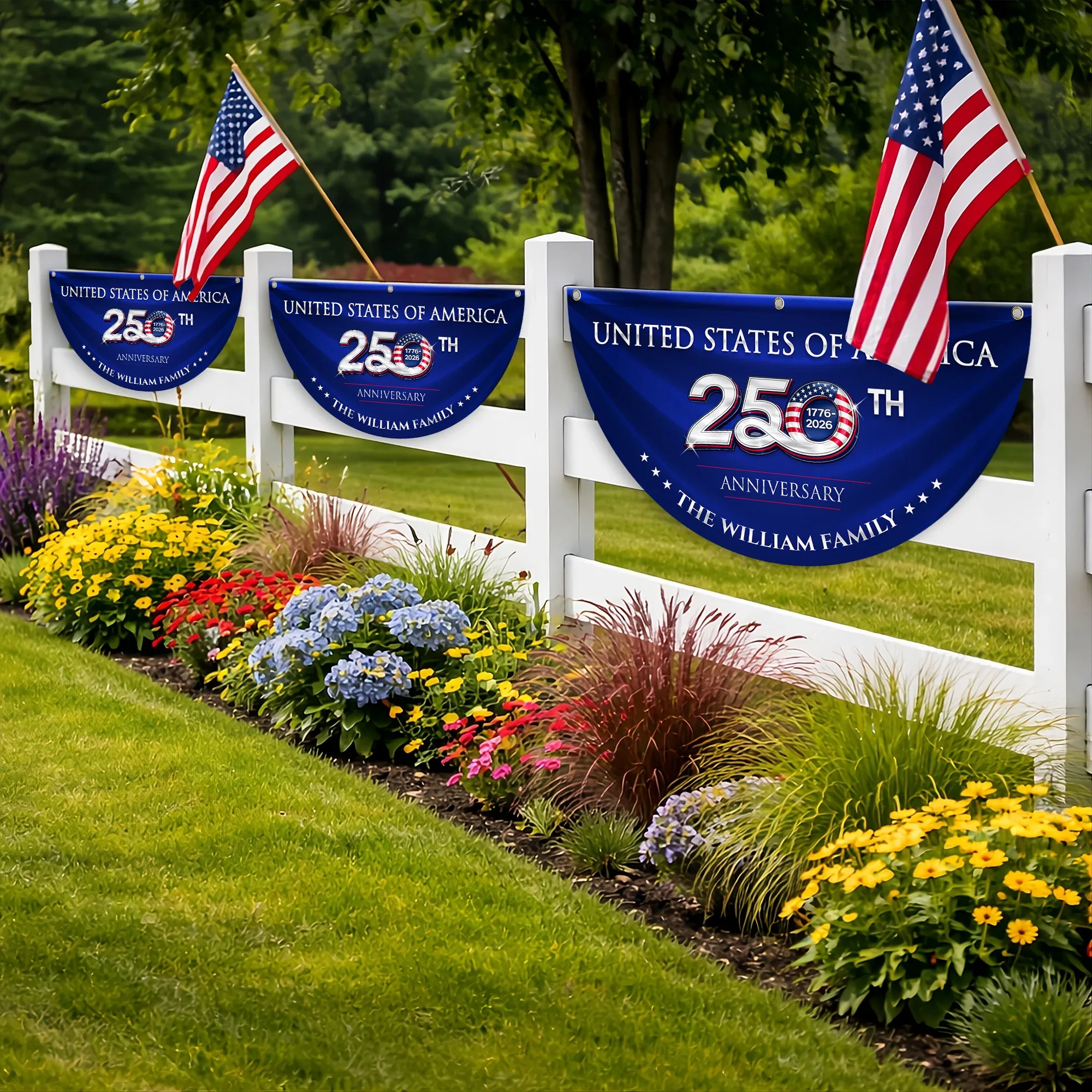 Personalized United States 250th Anniversary Patriotic Fan Flag