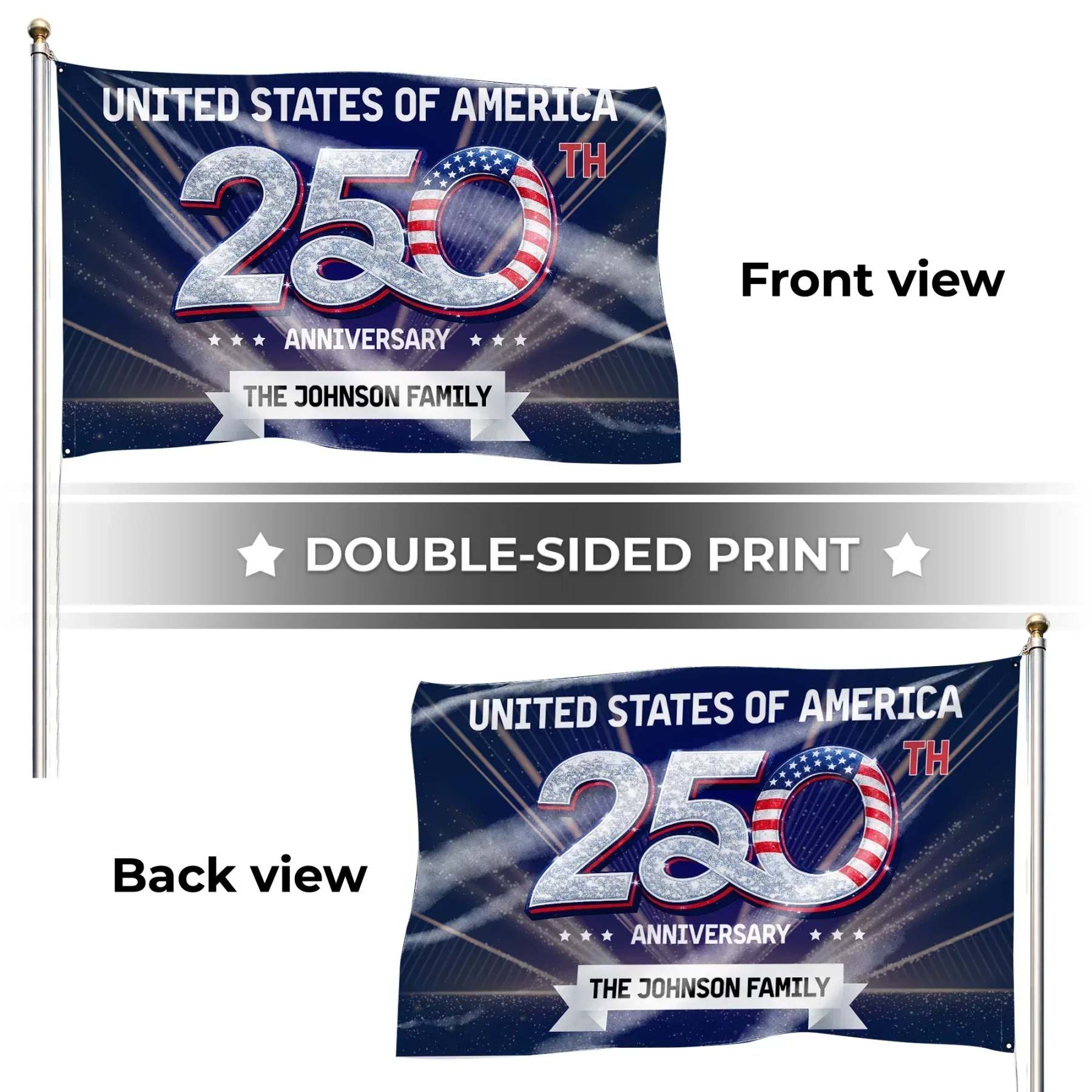 Personalized United States 250th Anniversary House Flag