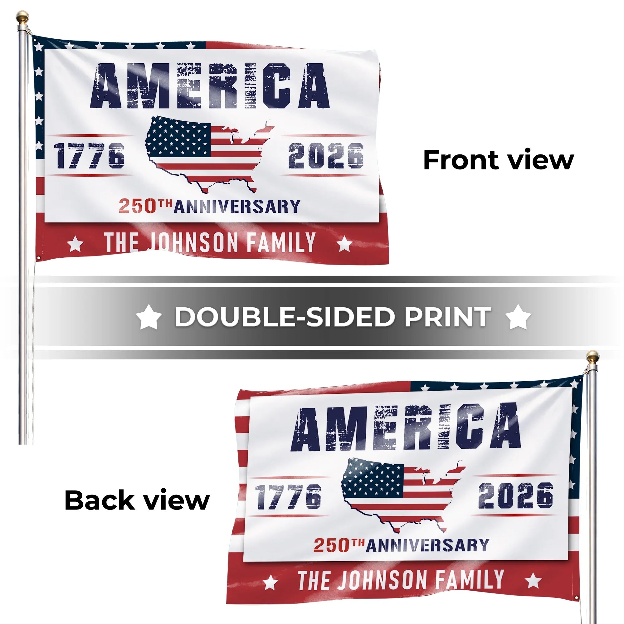 Personalized America 250th Anniversary USA Map House Flag