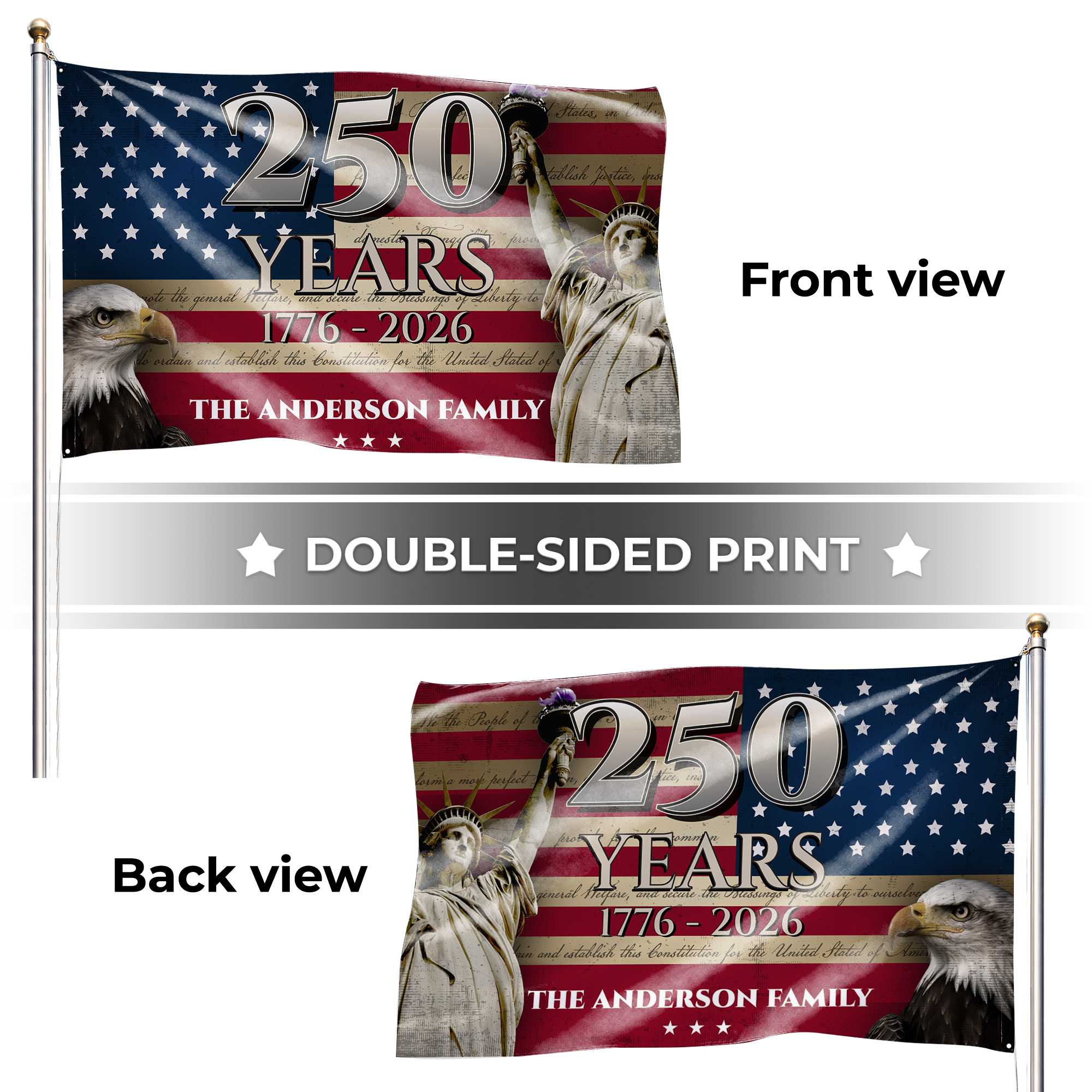 Personalized America 250 Years Eagle & Liberty House Flag