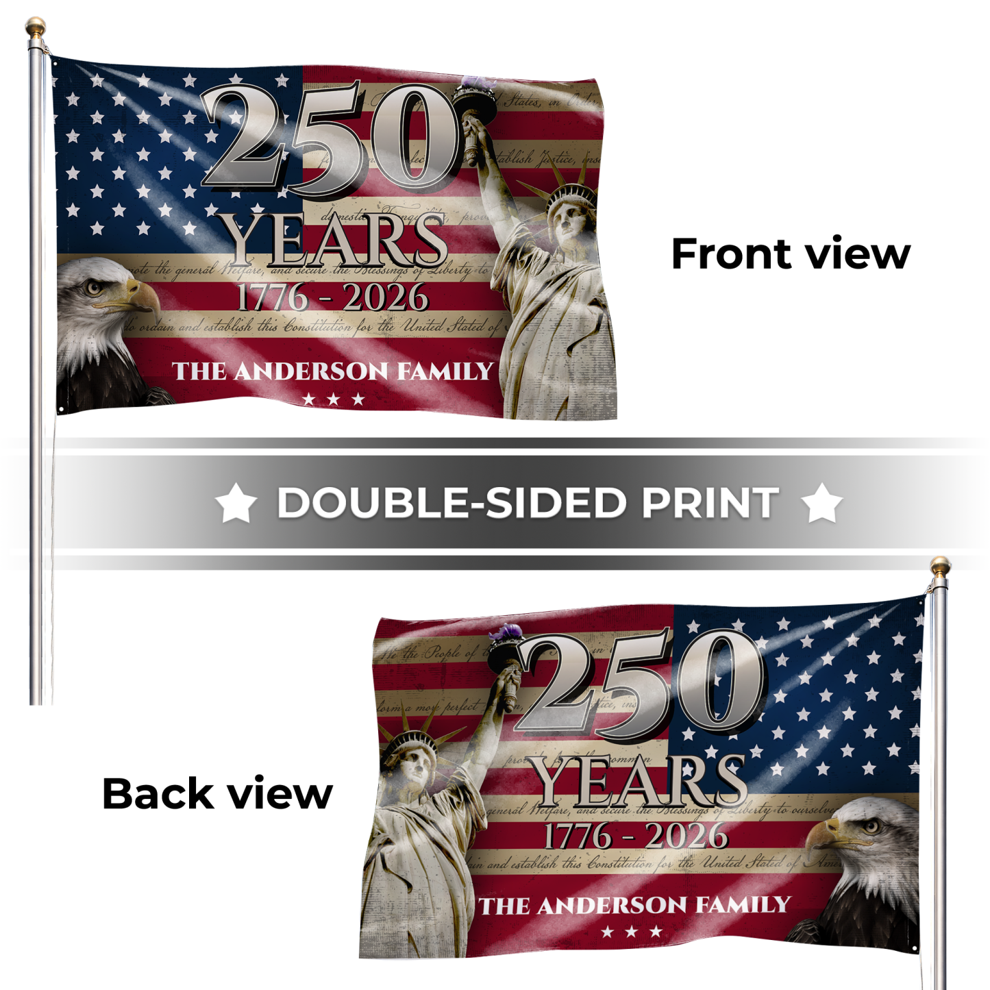 Personalized America 250 Years Eagle & Liberty House Flag