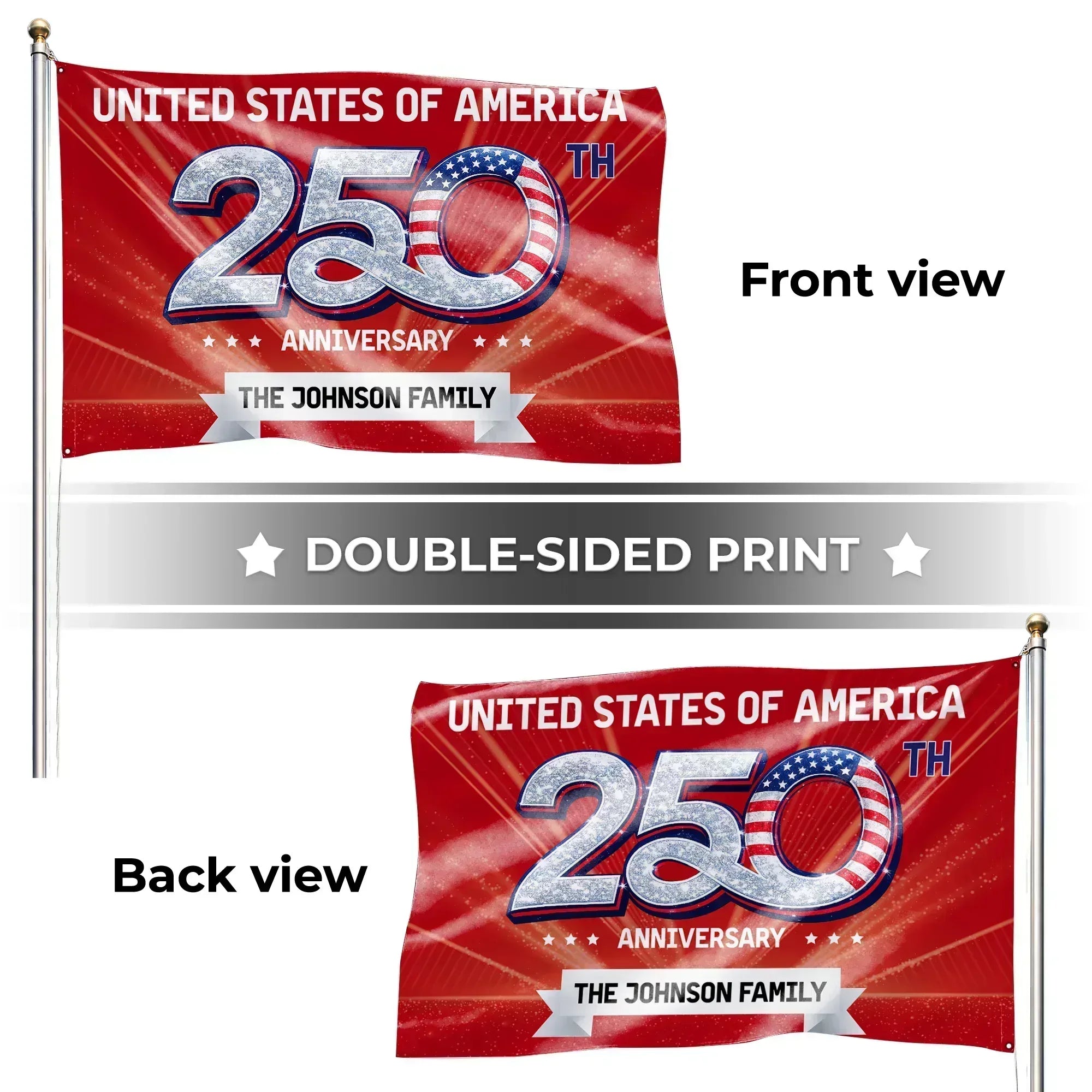 Personalized United States 250th Anniversary House Flag