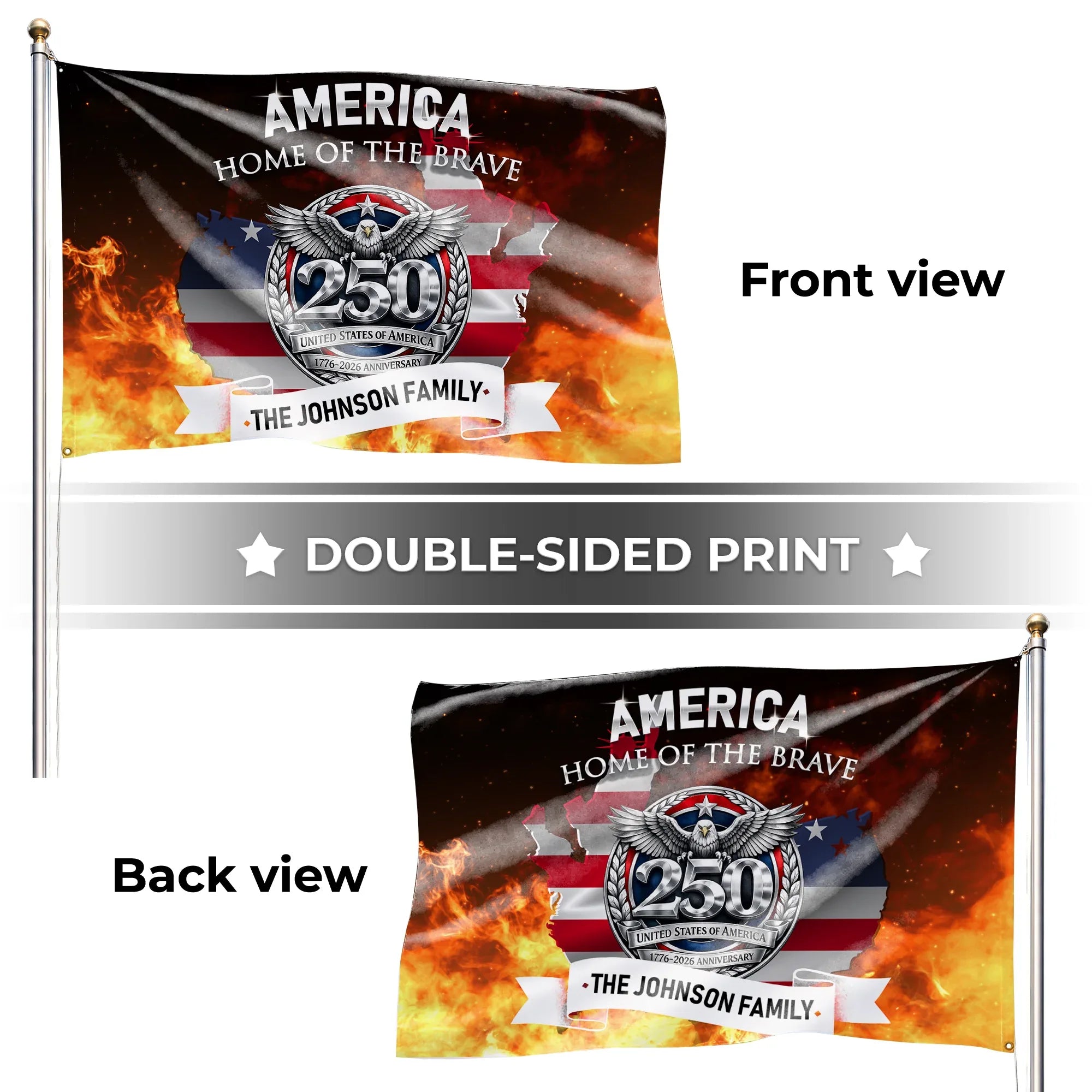 Personalized America 250 Home of the Brave House Flag