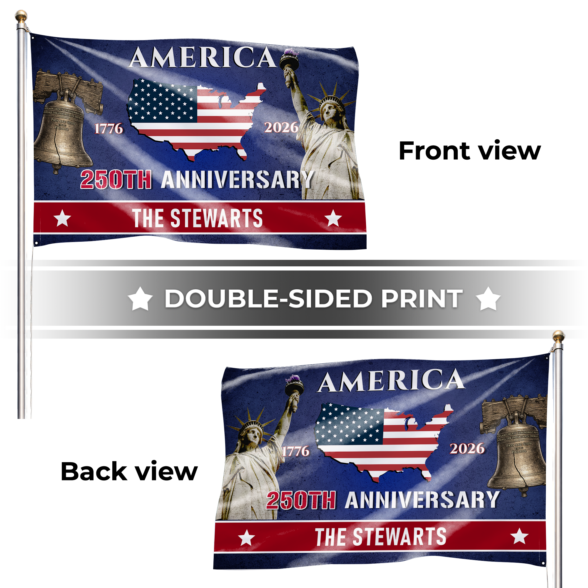 Personalized America 250th Anniversary Patriotic House Flag